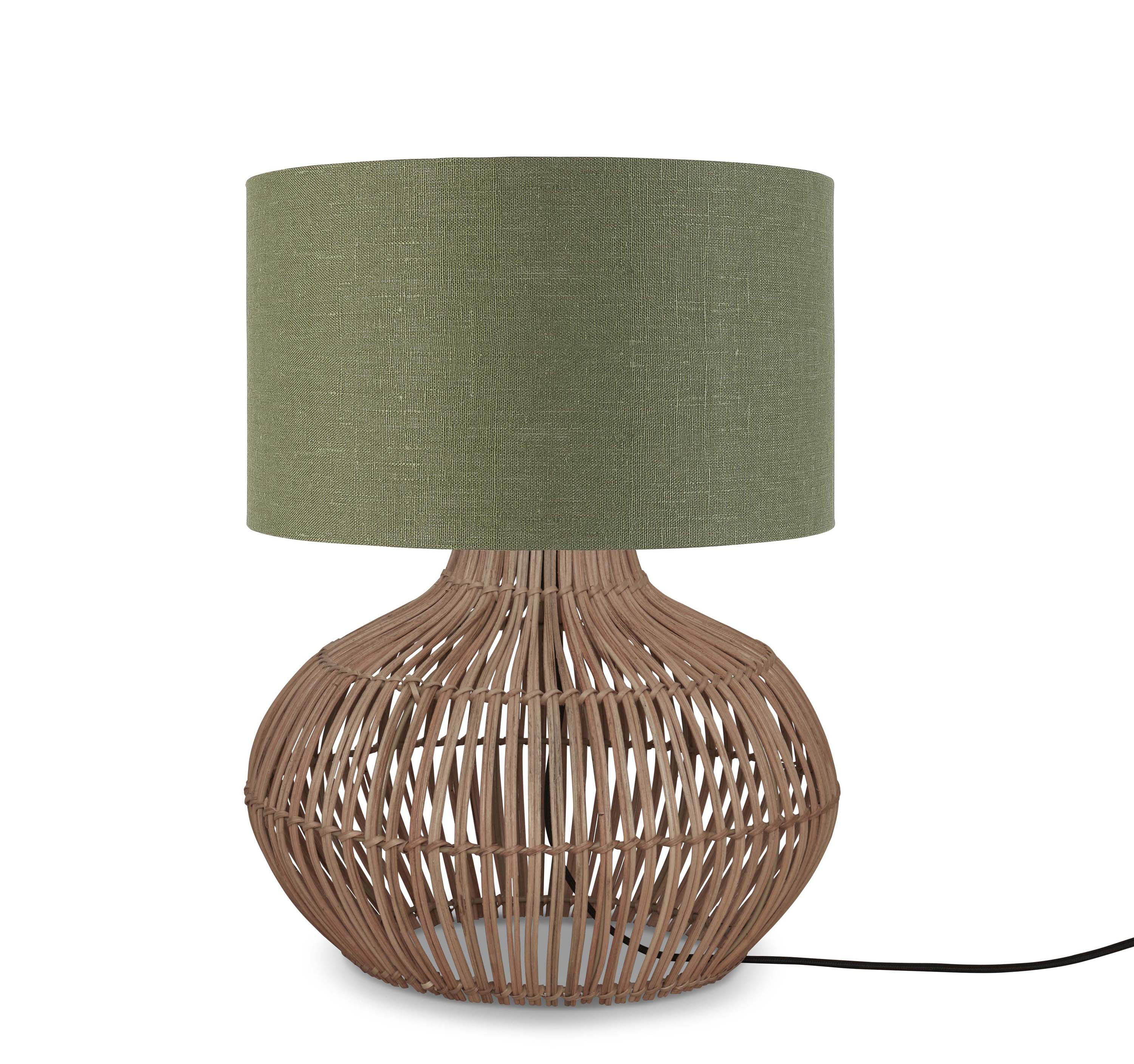 GOOD&MOJO Tafellamp 'Kalahari' Rotan en linnen, 48cm, kleur Naturel/Groen
