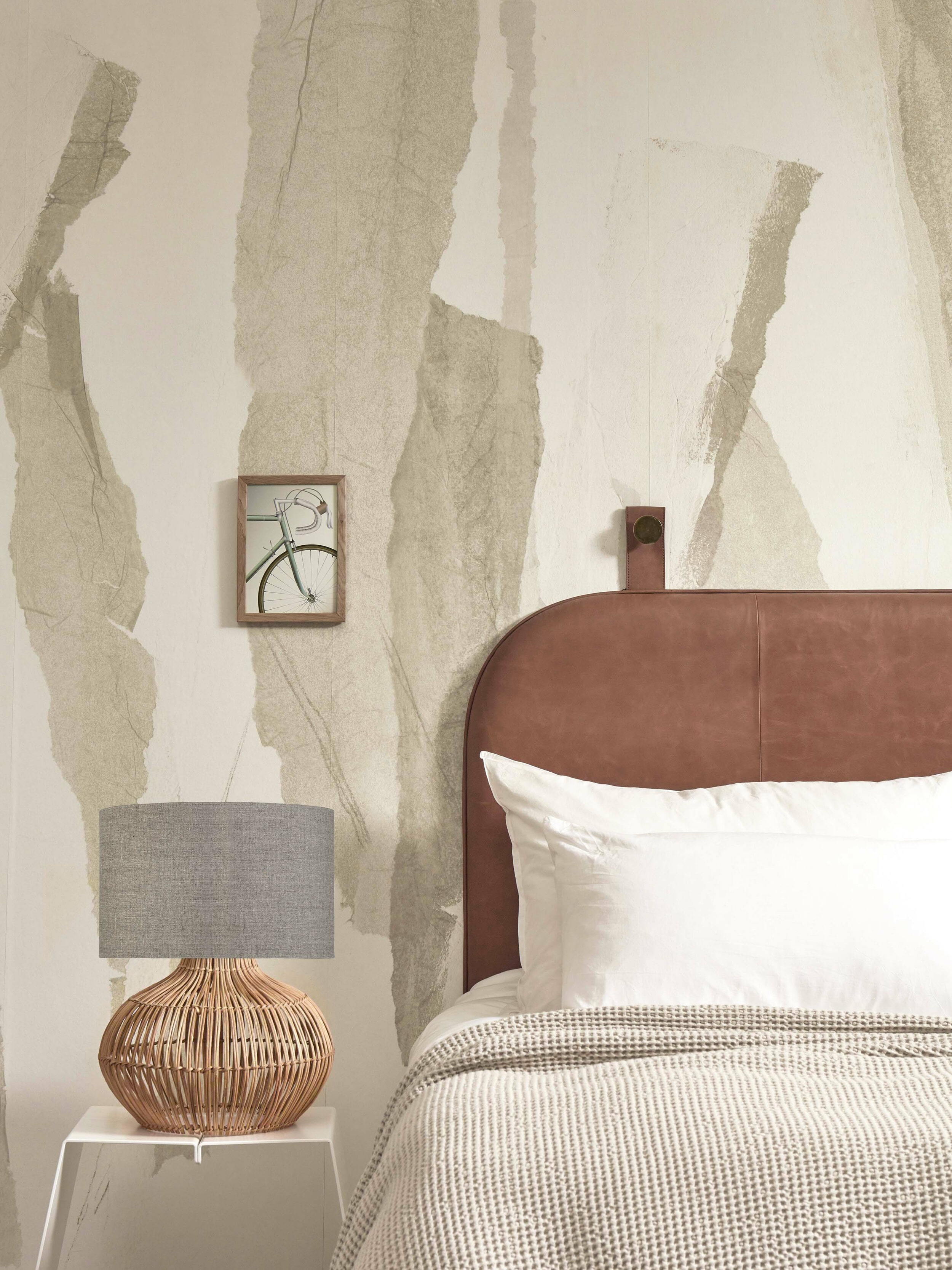 GOOD&MOJO Tafellamp 'Kalahari' Rotan en linnen, 48cm, kleur Naturel/Donkerbeige