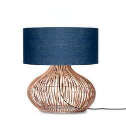 GOOD&MOJO Tafellamp 'Kalahari' Rotan en linnen, 65cm, kleur Naturel/Denimblauw