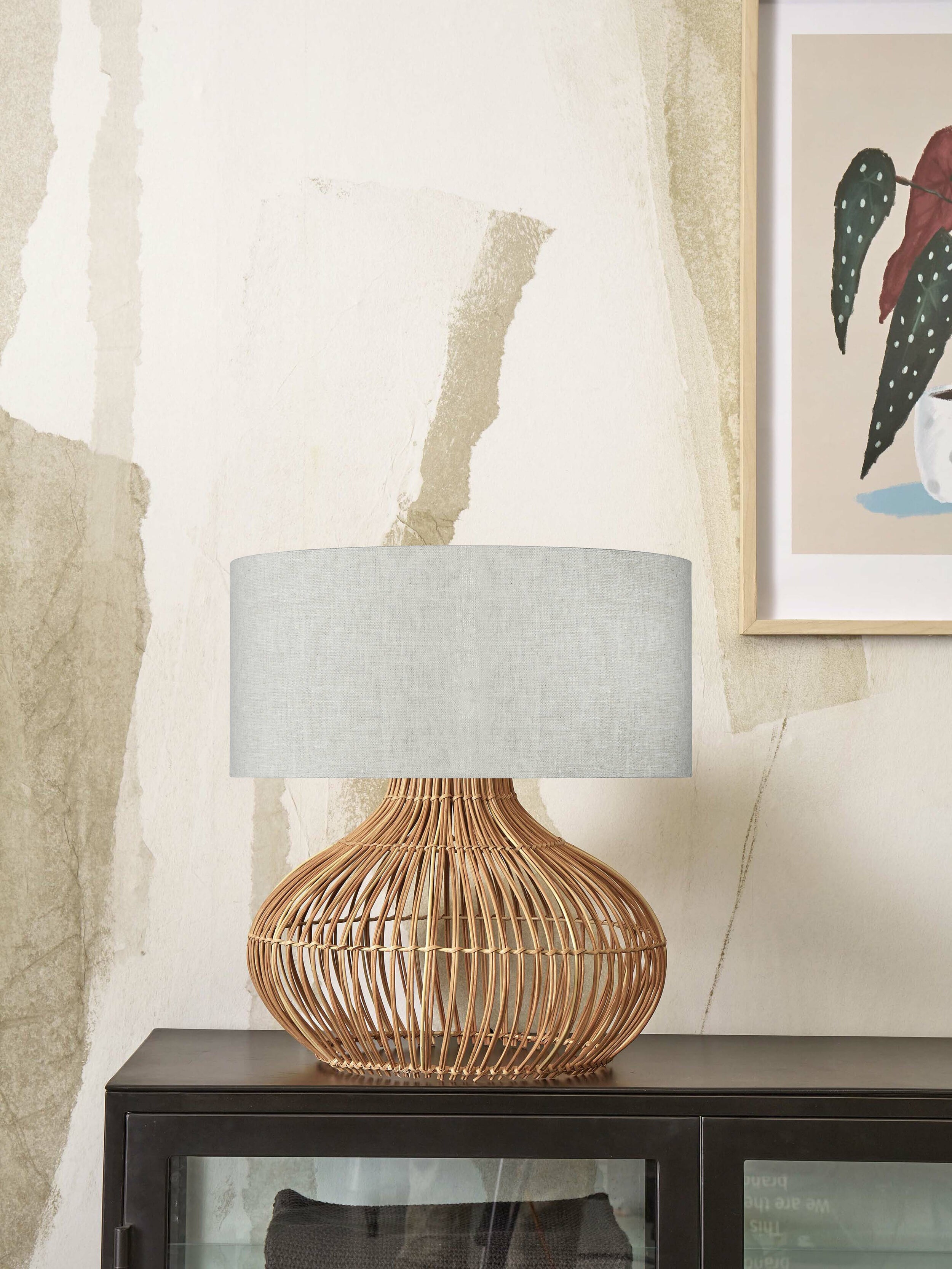 GOOD&MOJO Tafellamp 'Kalahari' Rotan en linnen, 65cm, kleur Naturel/Beige