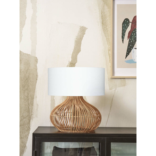 GOOD&MOJO Tafellamp 'Kalahari' Rotan en linnen, 65cm, kleur Naturel/Wit