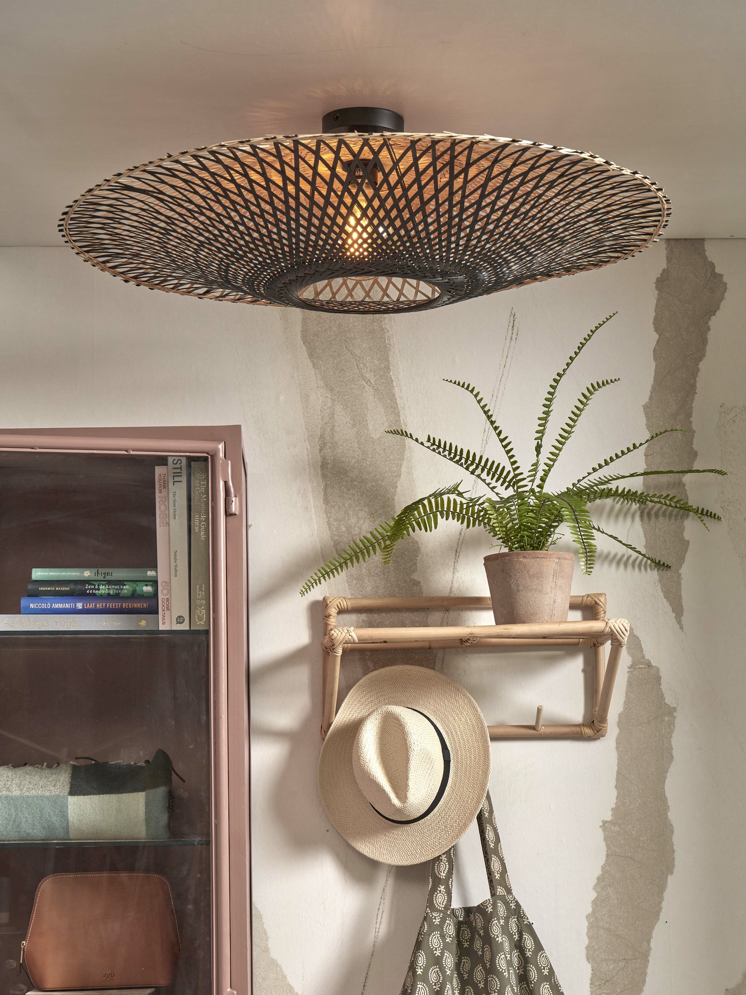 GOOD&MOJO Plafondlamp 'Kalimantan' Bamboe, 87cm, kleur Zwart/Naturel