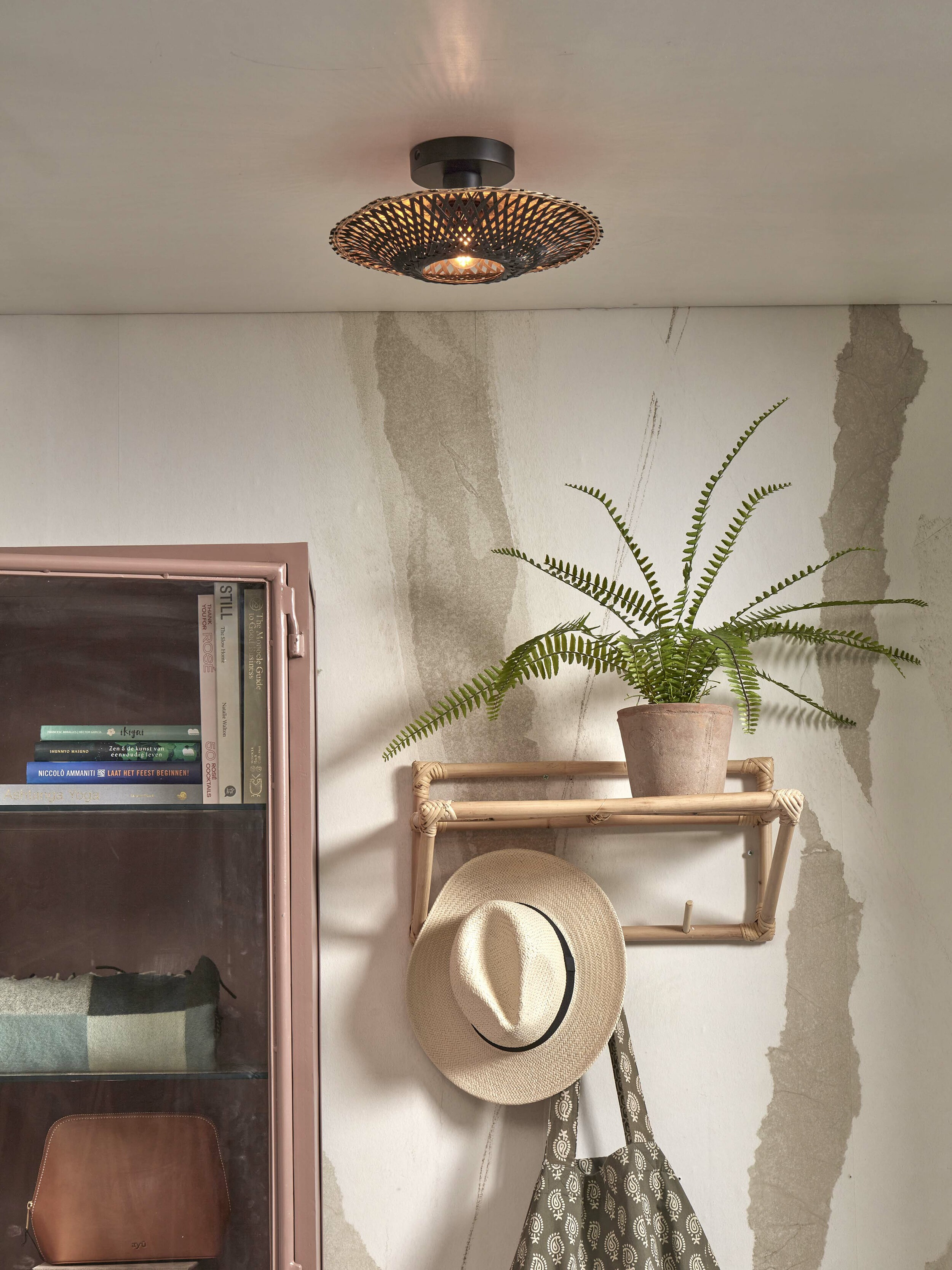 GOOD&MOJO Plafondlamp 'Kalimantan' Bamboe, 30cm, kleur Zwart/Naturel