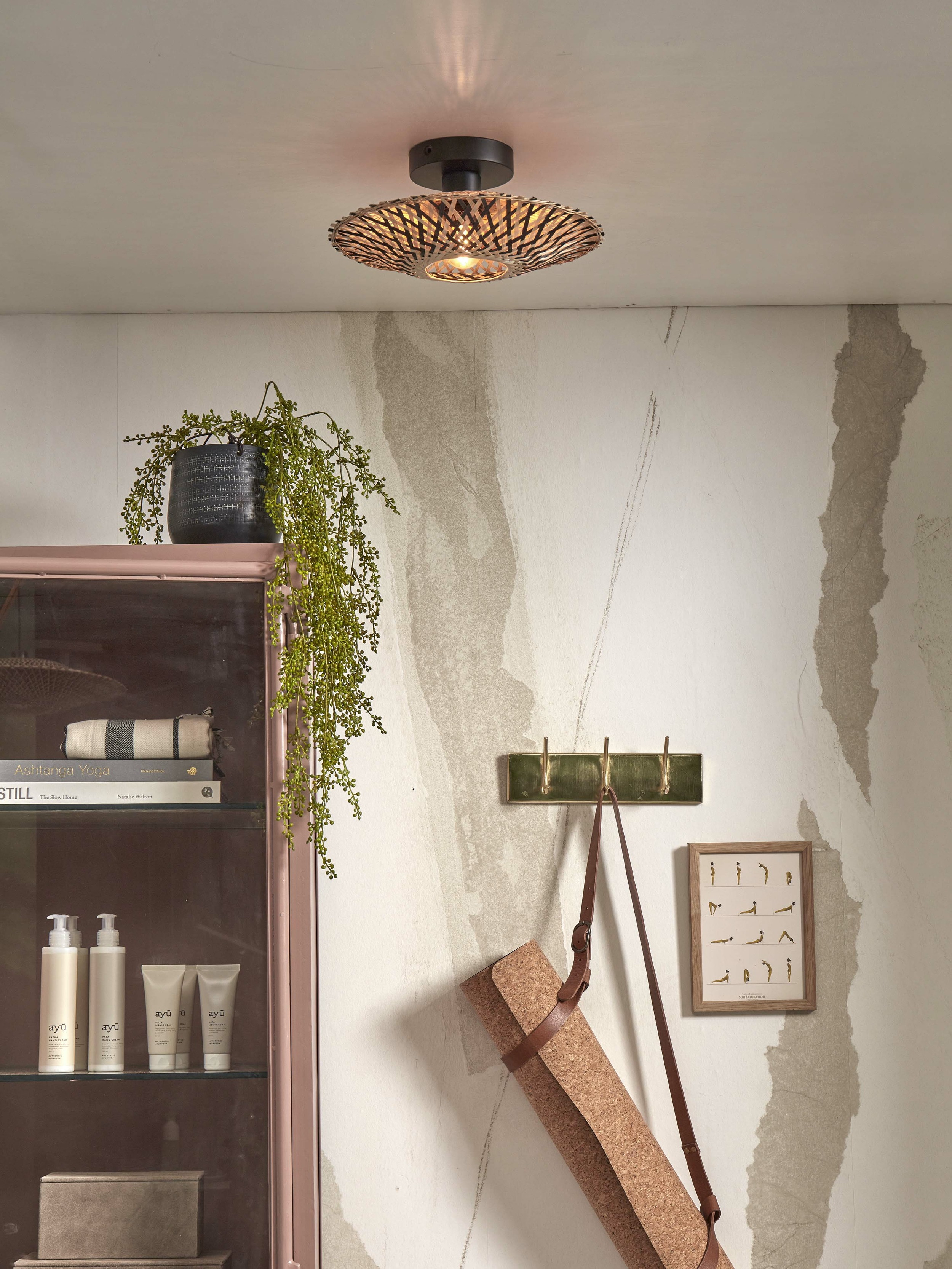 GOOD&MOJO Plafondlamp 'Kalimantan' Bamboe, 30cm, kleur Naturel/Zwart
