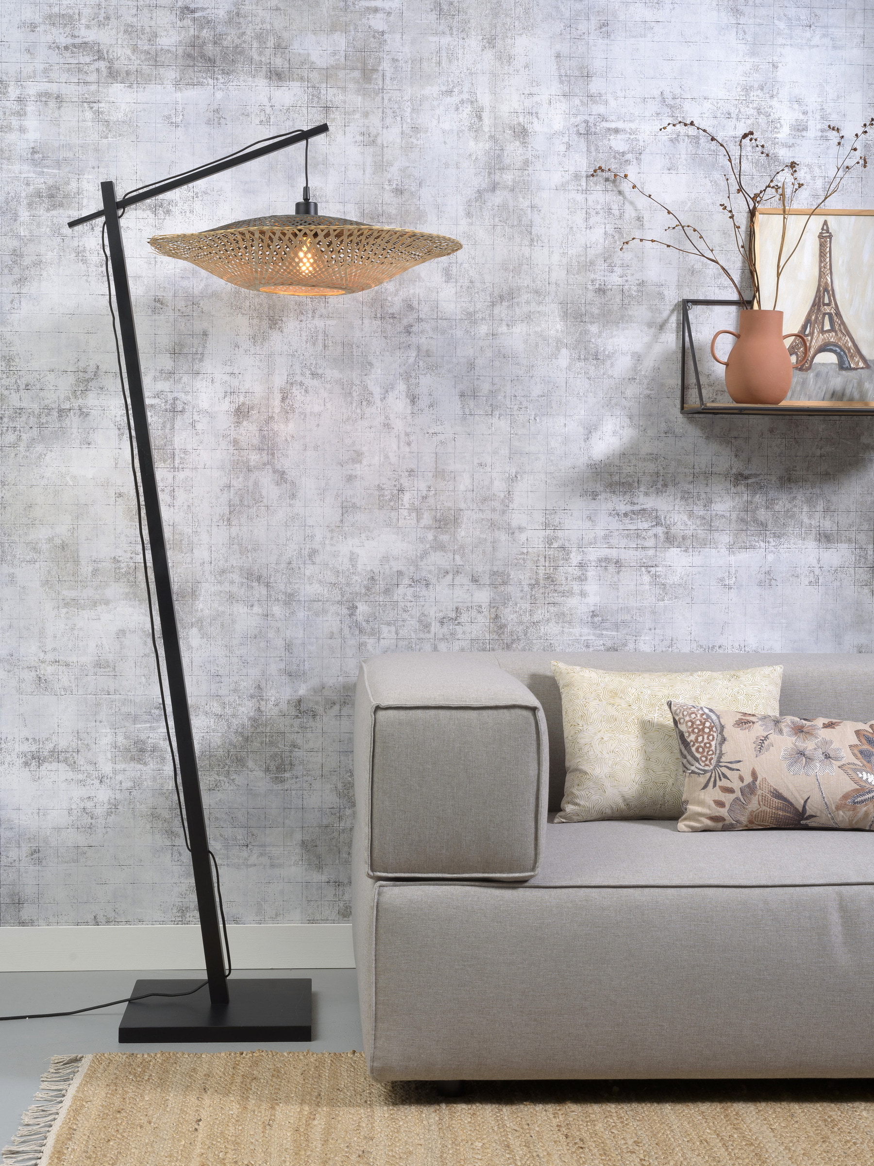 GOOD&MOJO Vloerlamp 'Kalimantan' Bamboe, 176cm, kleur Naturel/Zwart