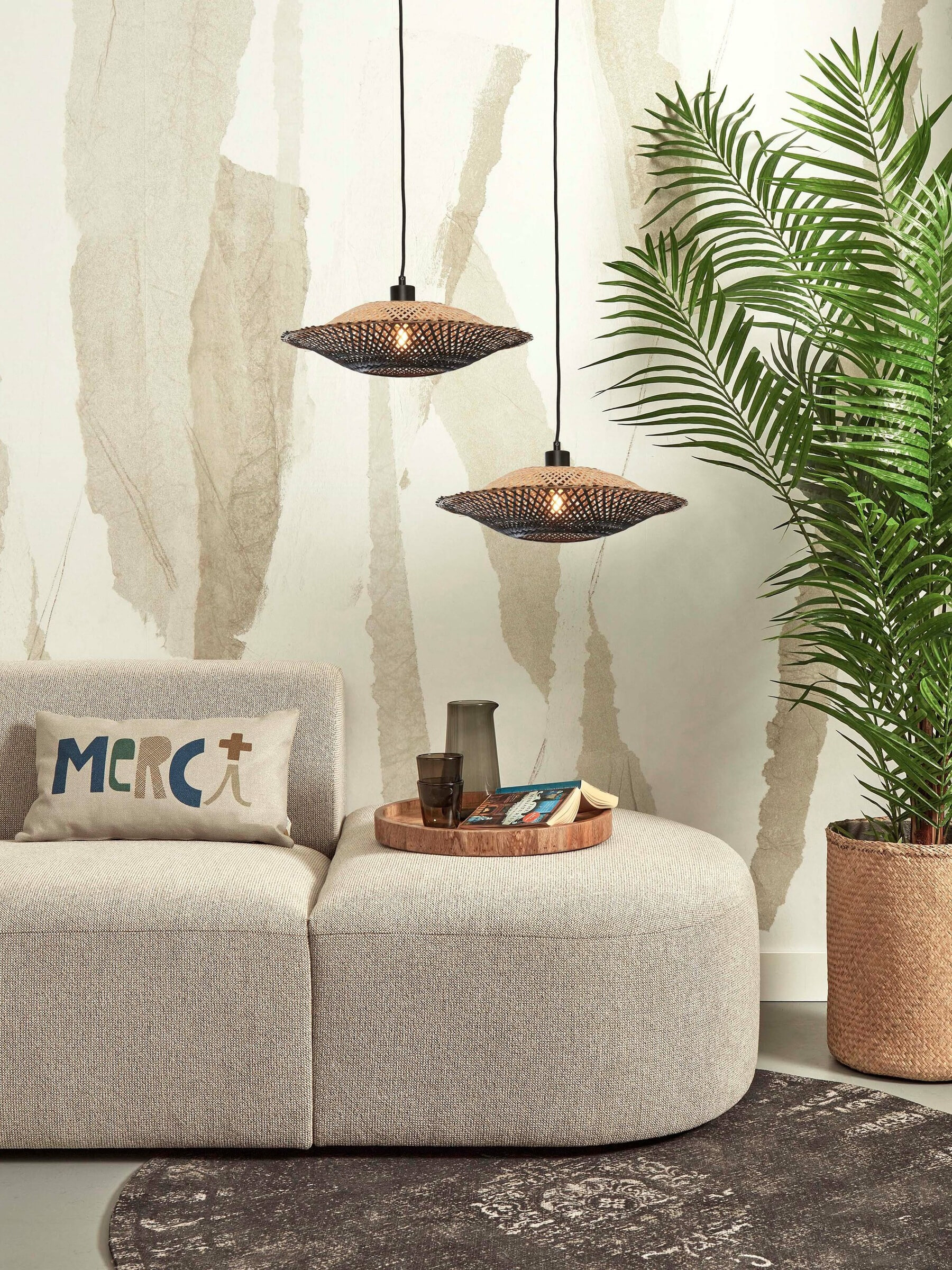 GOOD&MOJO Hanglamp 'Kalimantan' Bamboe, 44cm, kleur Zwart/Naturel