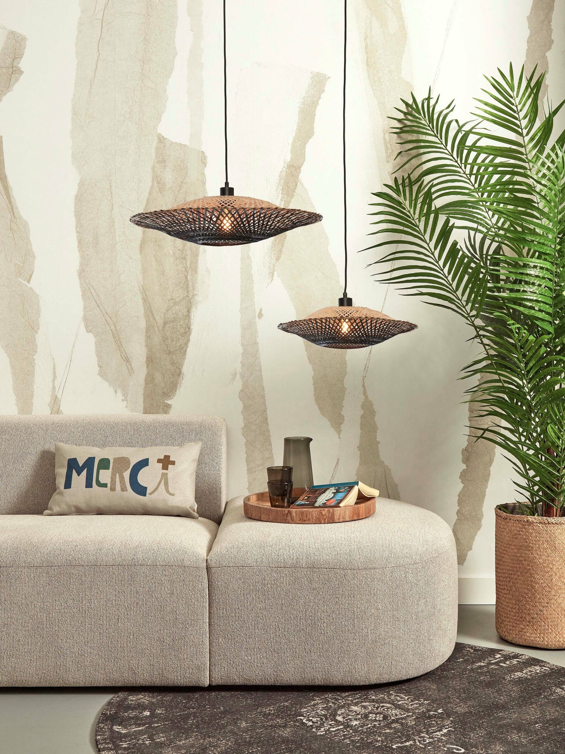 GOOD&MOJO Hanglamp 'Kalimantan' Bamboe, 60cm, kleur Zwart/Naturel