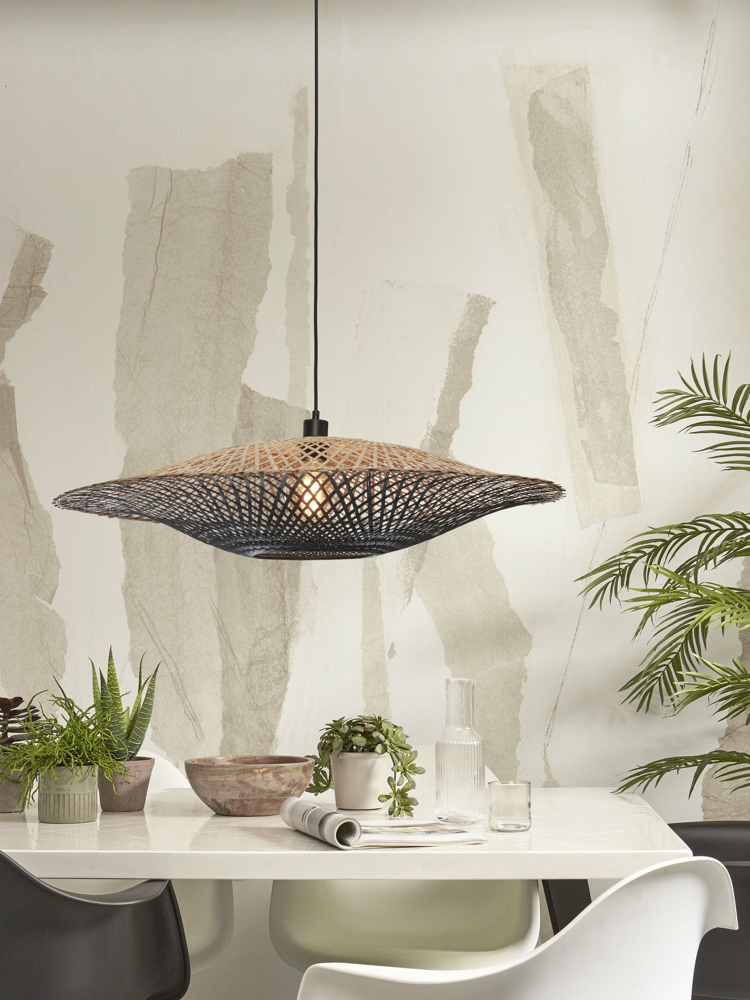 GOOD&MOJO Hanglamp 'Kalimantan' Bamboe, 87cm, kleur Zwart/Naturel