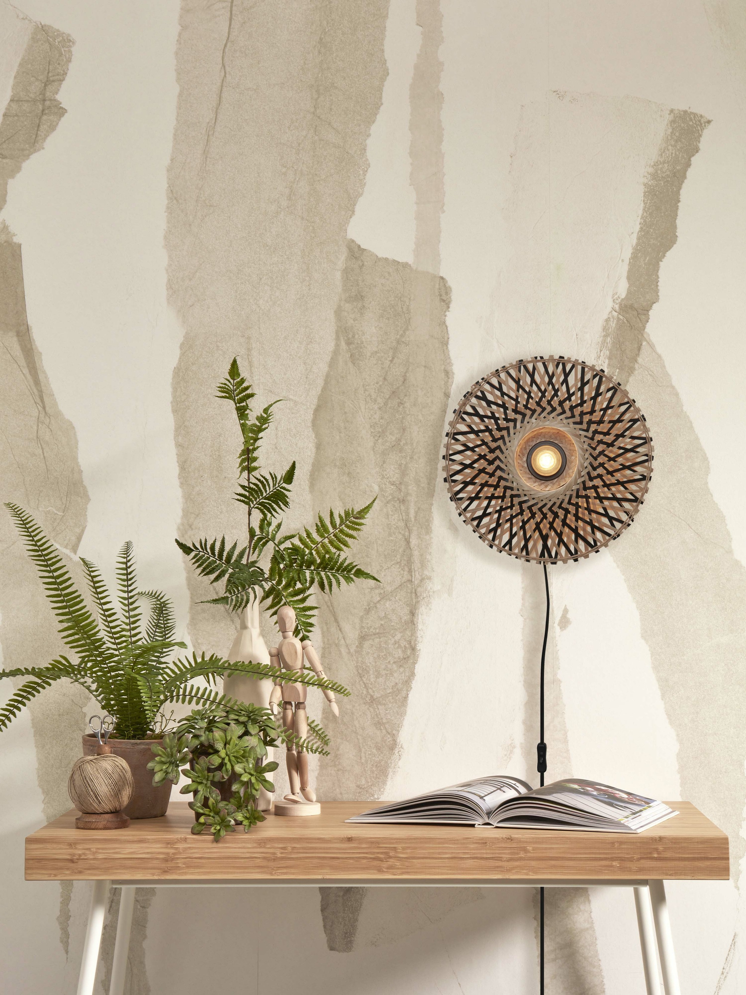 GOOD&MOJO Wandlamp 'Kalimantan' Bamboe, 30cm, kleur Naturel/Zwart