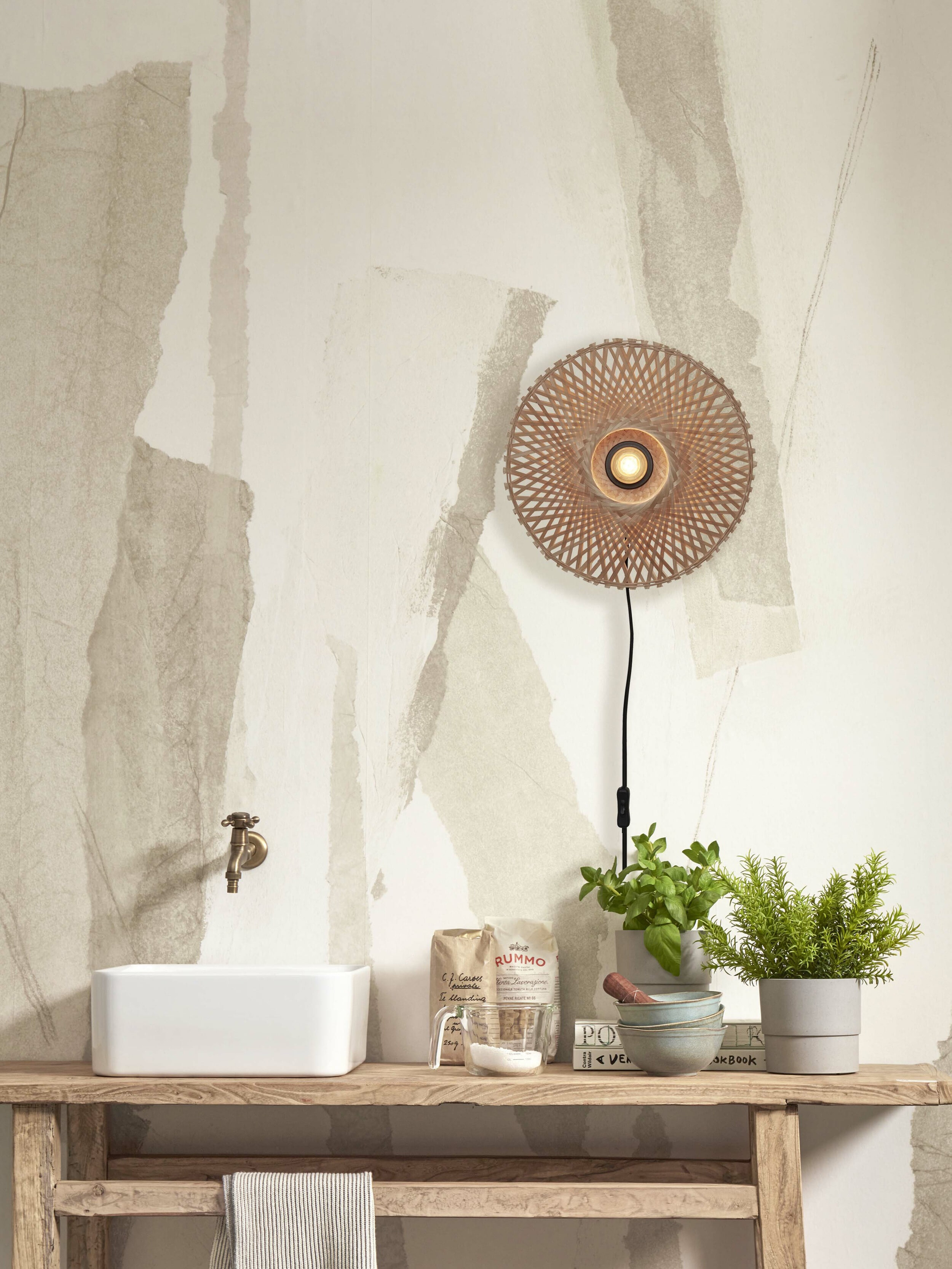 GOOD&MOJO Wandlamp 'Kalimantan' Bamboe, 30cm, kleur Naturel