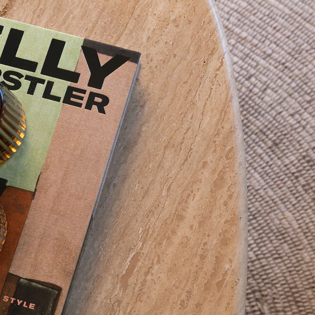 Sohome Ovale Salontafel 'Bailey' Mangohout en Travertin, 120 x 65cm