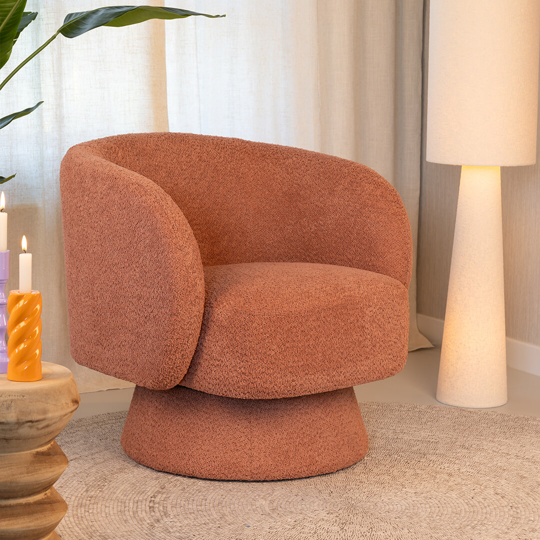 By-Boo Draaifauteuil 'Balou' Bouclé, kleur Terracotta