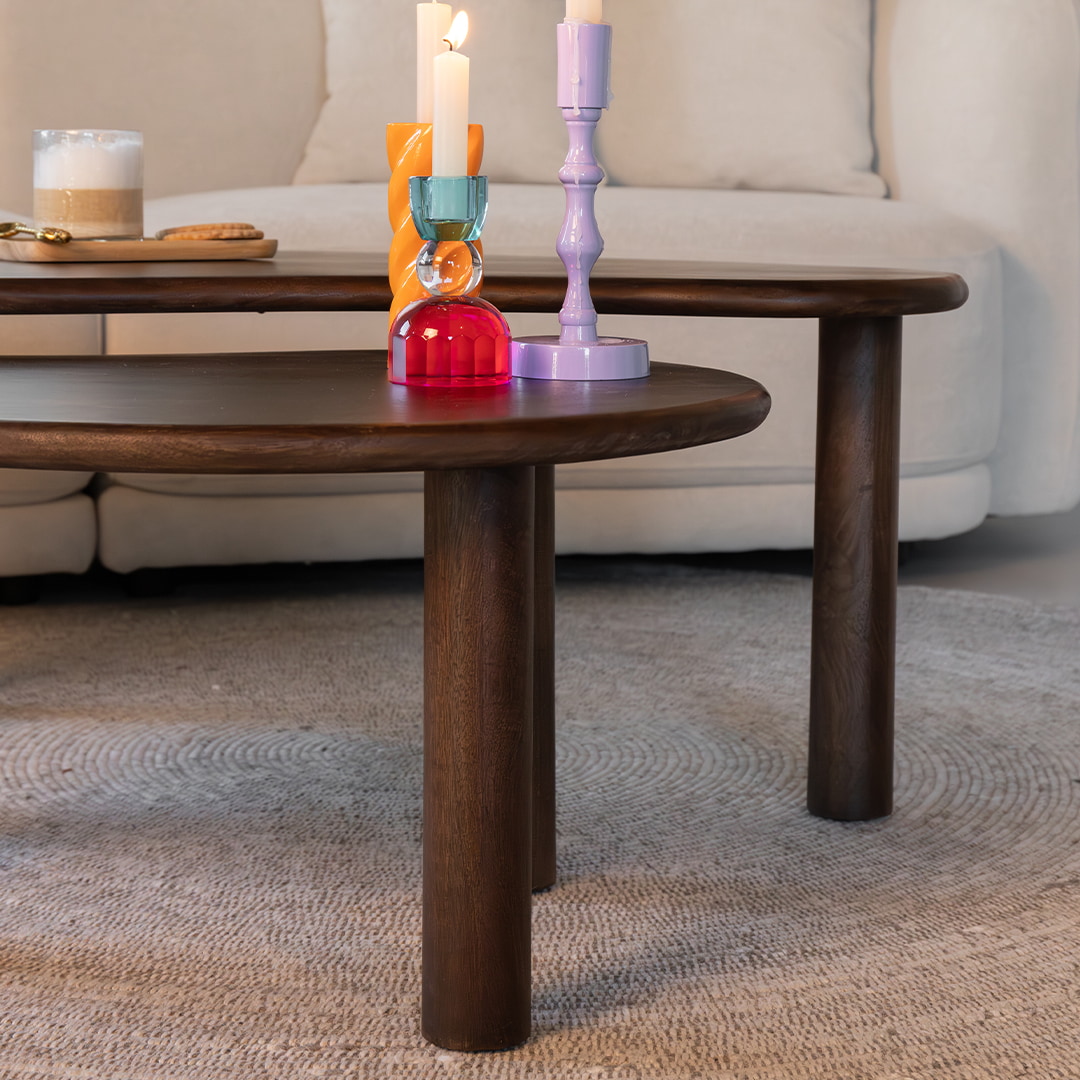 Sohome Organische Salontafel 'Noralie' Mangohout, Set van 2 stuks, kleur Bruin
