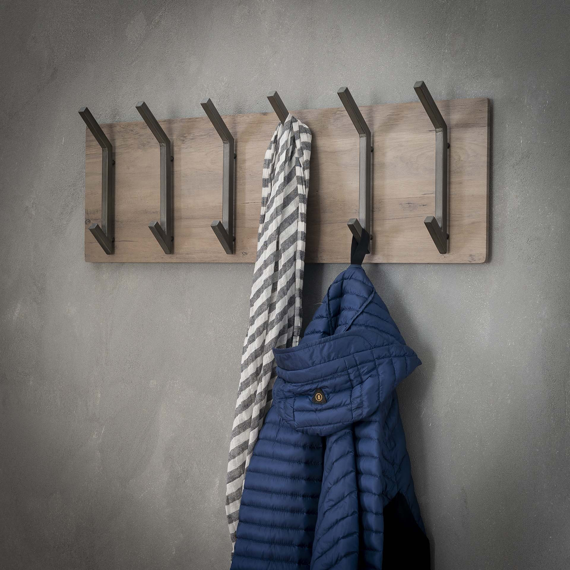 Kapstok 'Kieran' 90cm, met 2 x 6 haken, kleur Greywash Kapstok 'Kieran' 90cm, met 2 x 6 haken, kleur Greywash