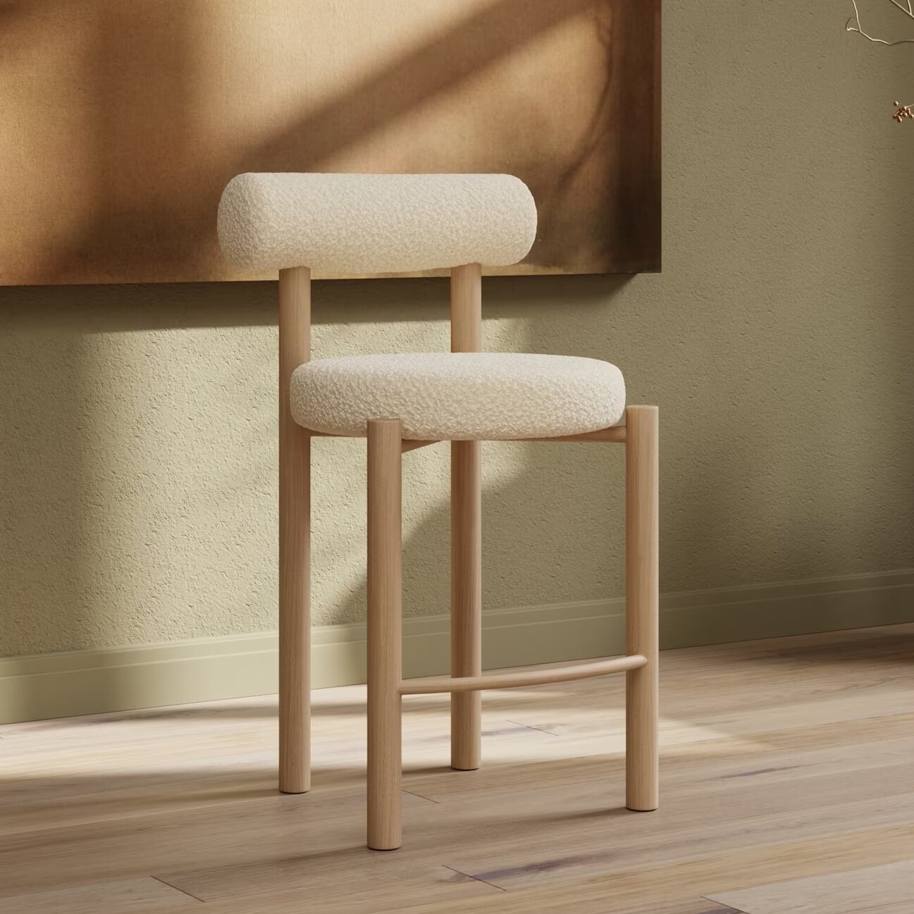 Nohr Barkruk 'Kashia' Bouclé en houtlook (zithoogte 66cm)