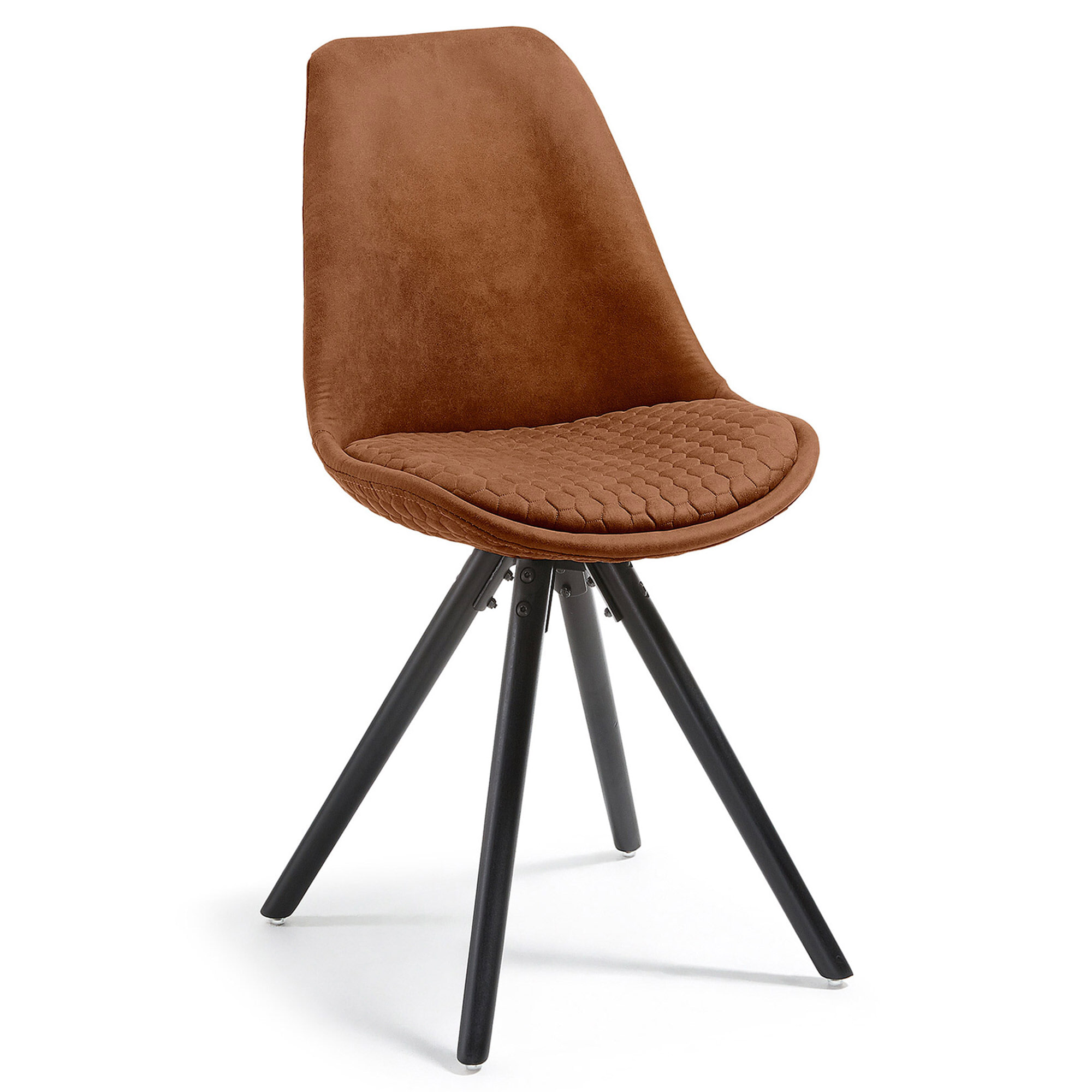 Kave Home Eetkamerstoel / Kuipstoel 'Ralf' lederlook, kleur cognac