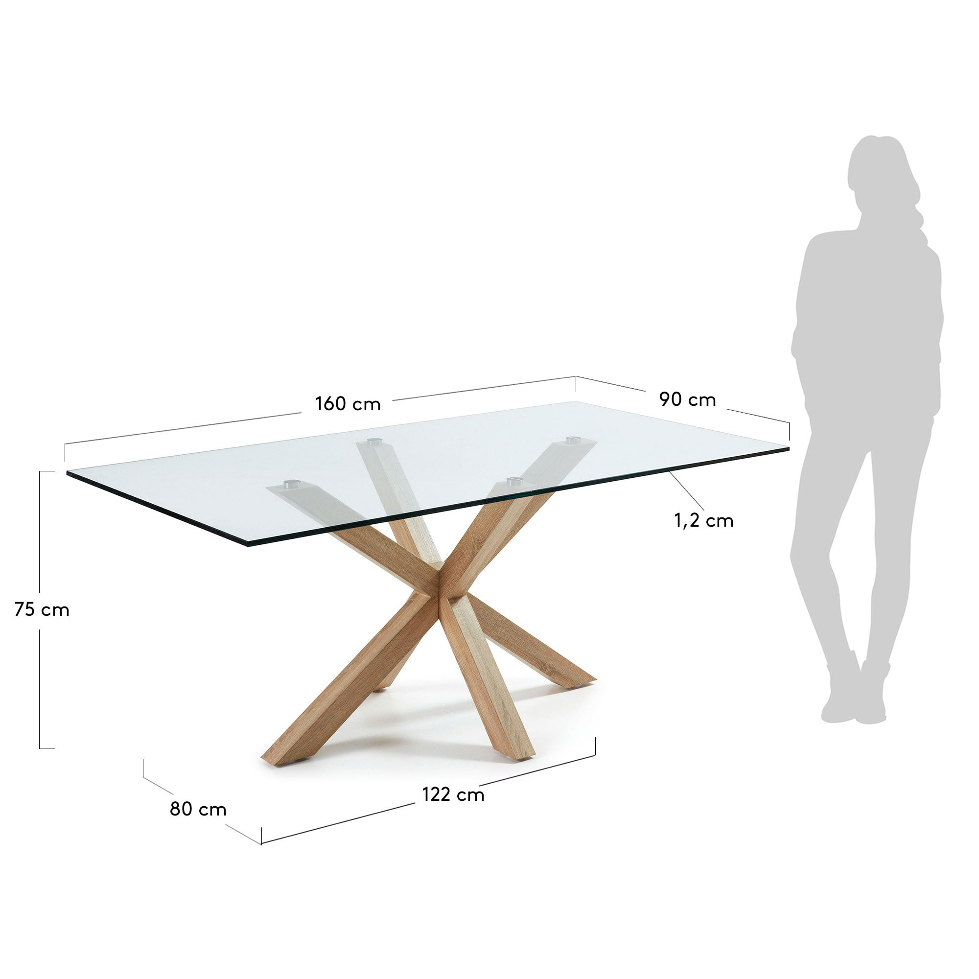 Kave Home Eettafel 'Argo' hout / glas, 160 x 90cm