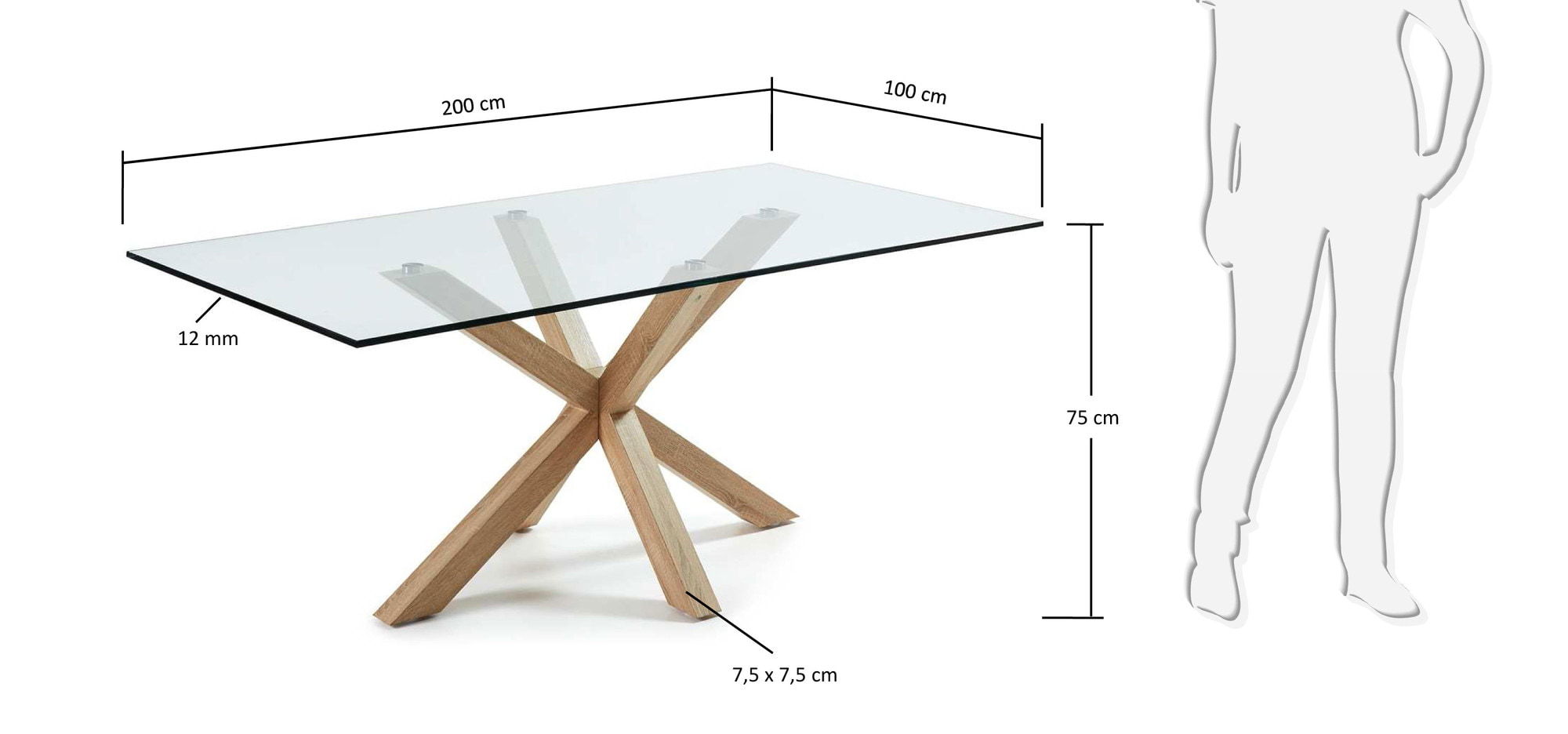 Kave Home Eettafel 'Argo' hout / glas, 200 x 100cm