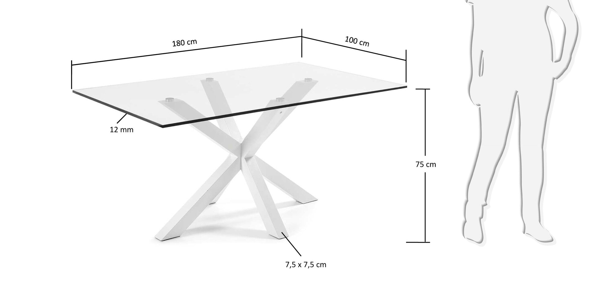 Kave Home Eettafel 'Argo' wit, 180 x 100cm