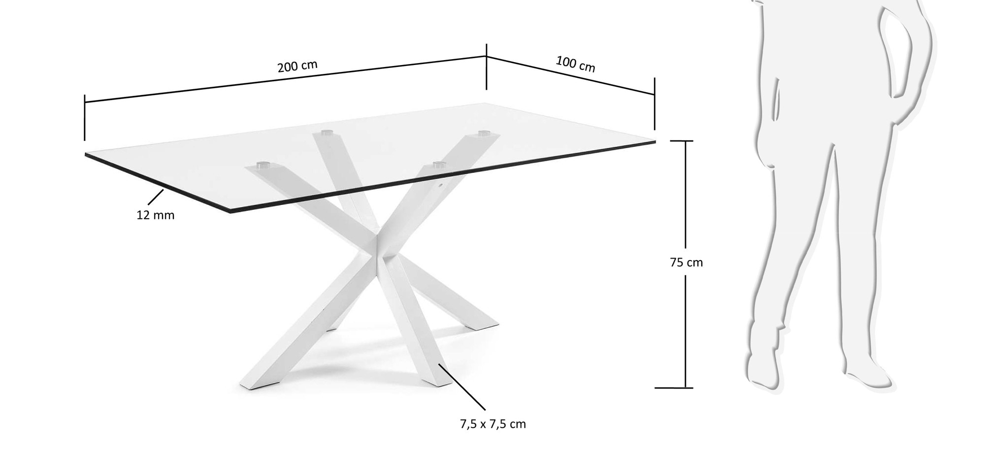 Kave Home Eettafel 'Argo' wit, 200 x 100cm