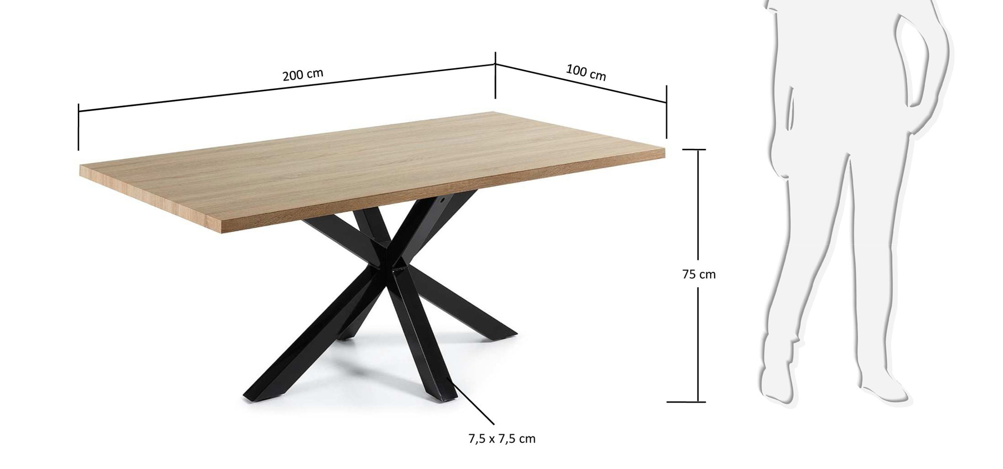 Kave Home Eettafel 'Argo' Zwart/Eiken, 200 x 100cm