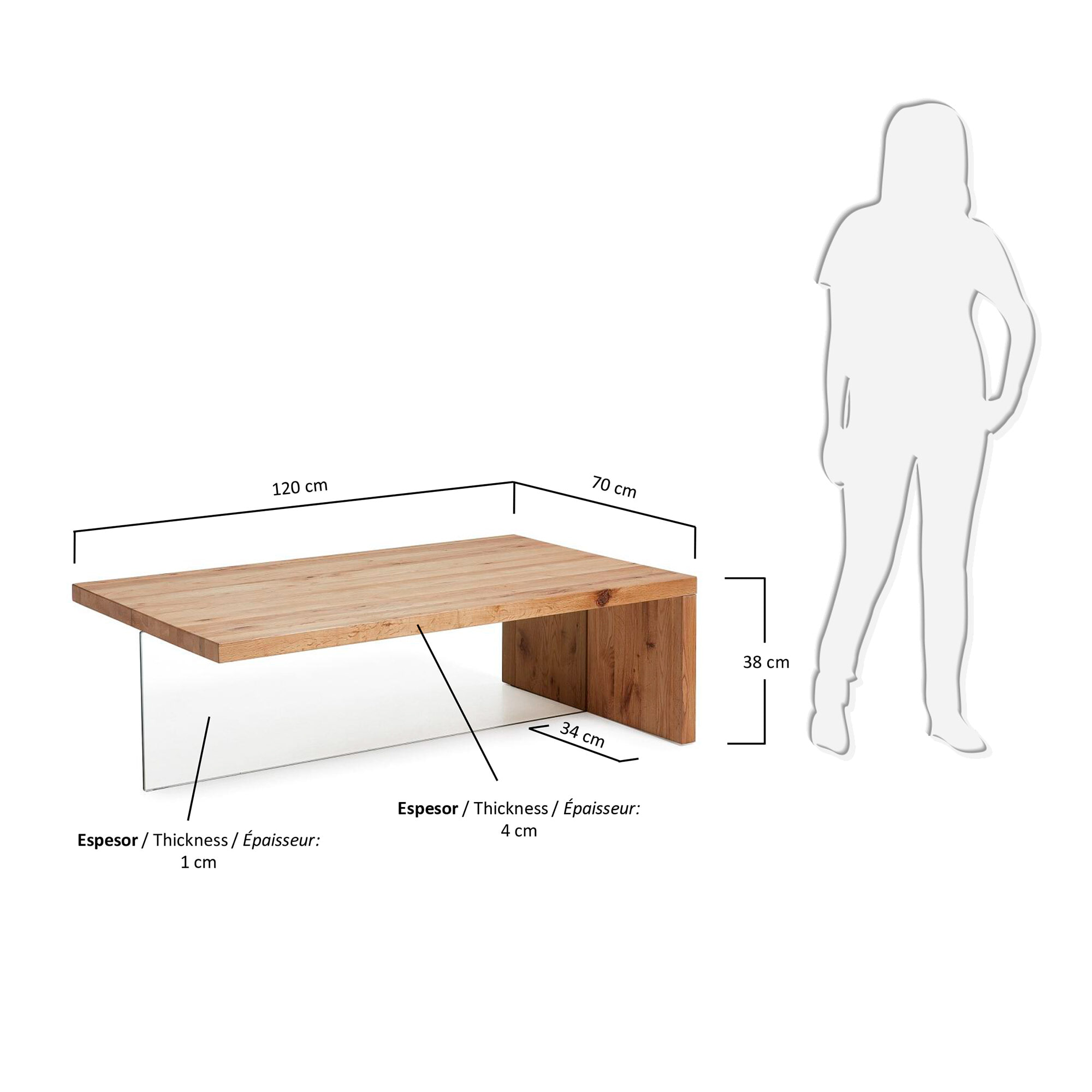 Kave Home Salontafel 'Tulsi' Eiken / glas, 120 x 70cm
