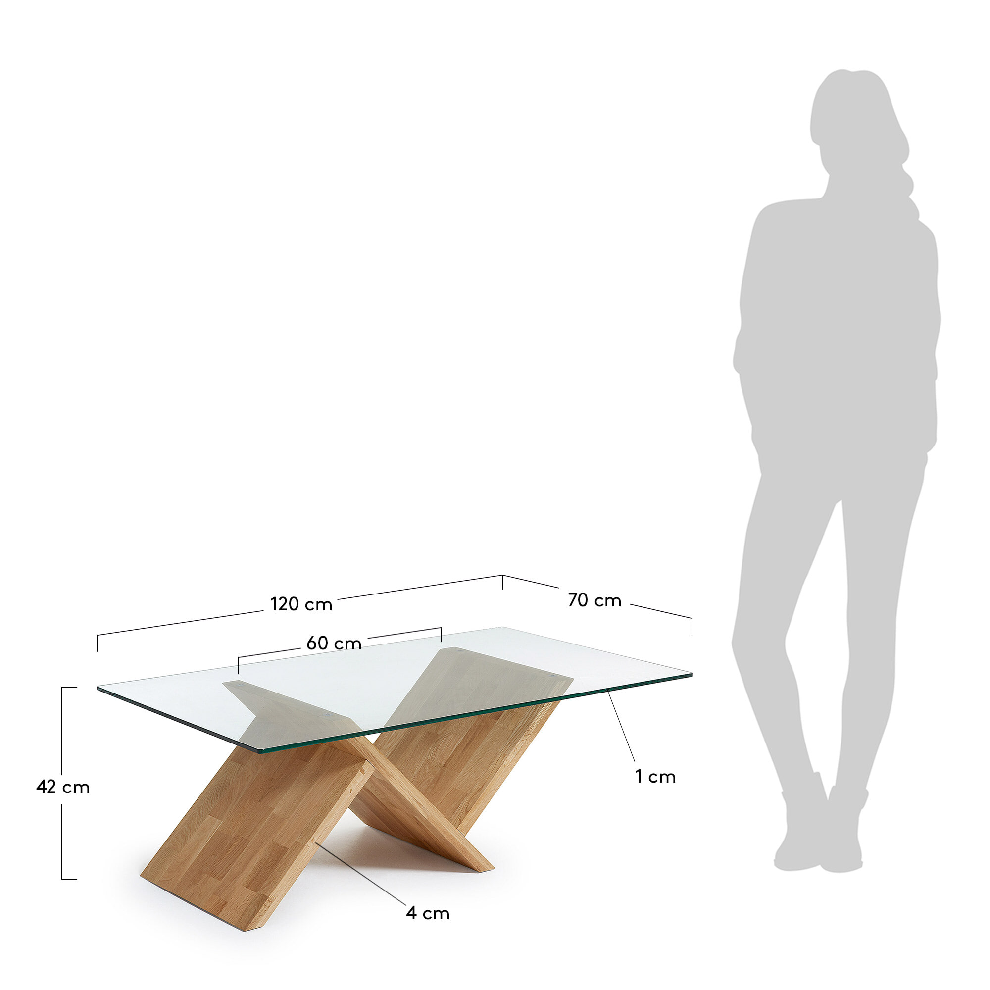 Kave Home Salontafel 'Waley' Eiken met glasplaat, 120 x 70cm