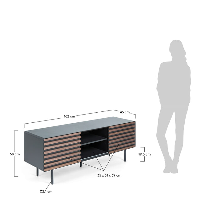 Kave Home Tv-meubel 'Kesia' 162cm, kleur Donkergrijs