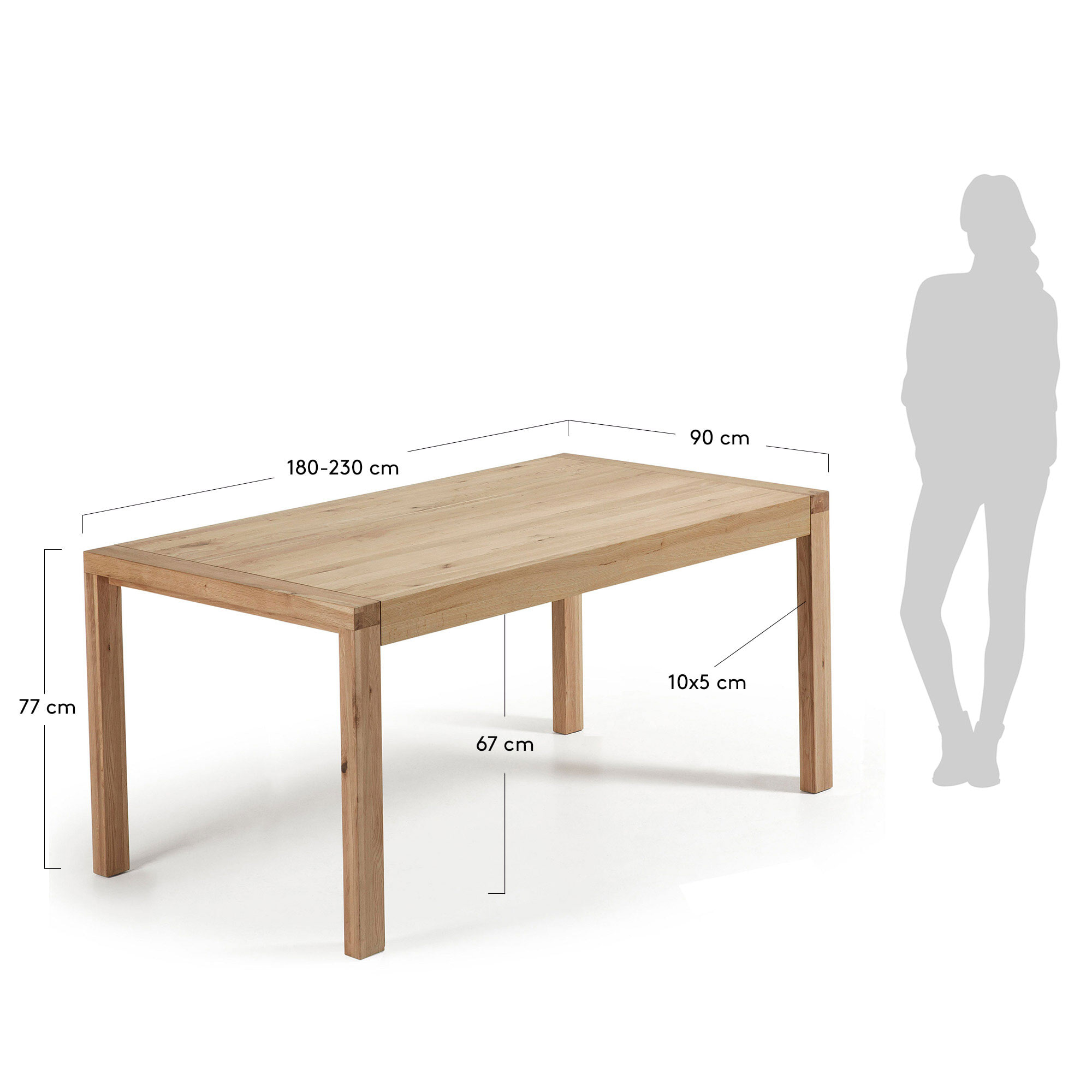 Kave Home Uitschuifbare Eettafel 'Briva' Eiken Naturel, 180 x 90cm