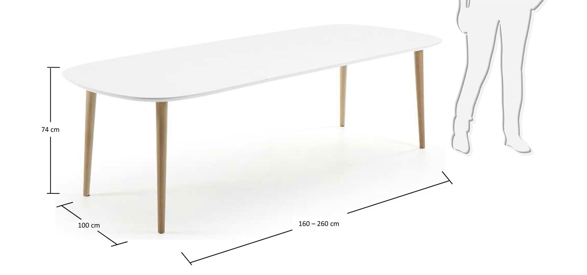 Kave Home Uitschuifbare Ovale Eettafel 'Oqui' 160 - 260 x 100cm, kleur Wit