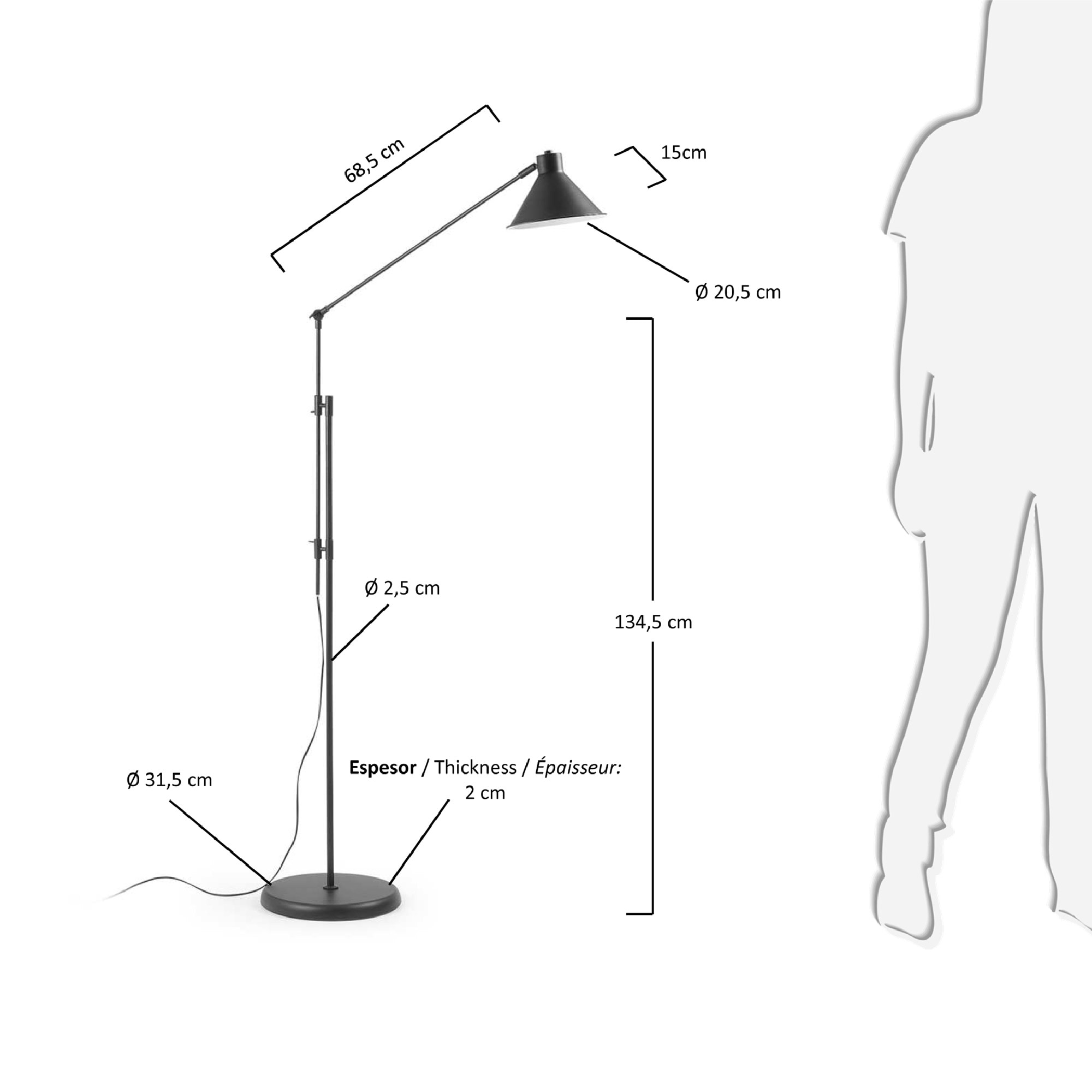 Kave Home Vloerlamp 'Dione' 220cm, kleur Zwart