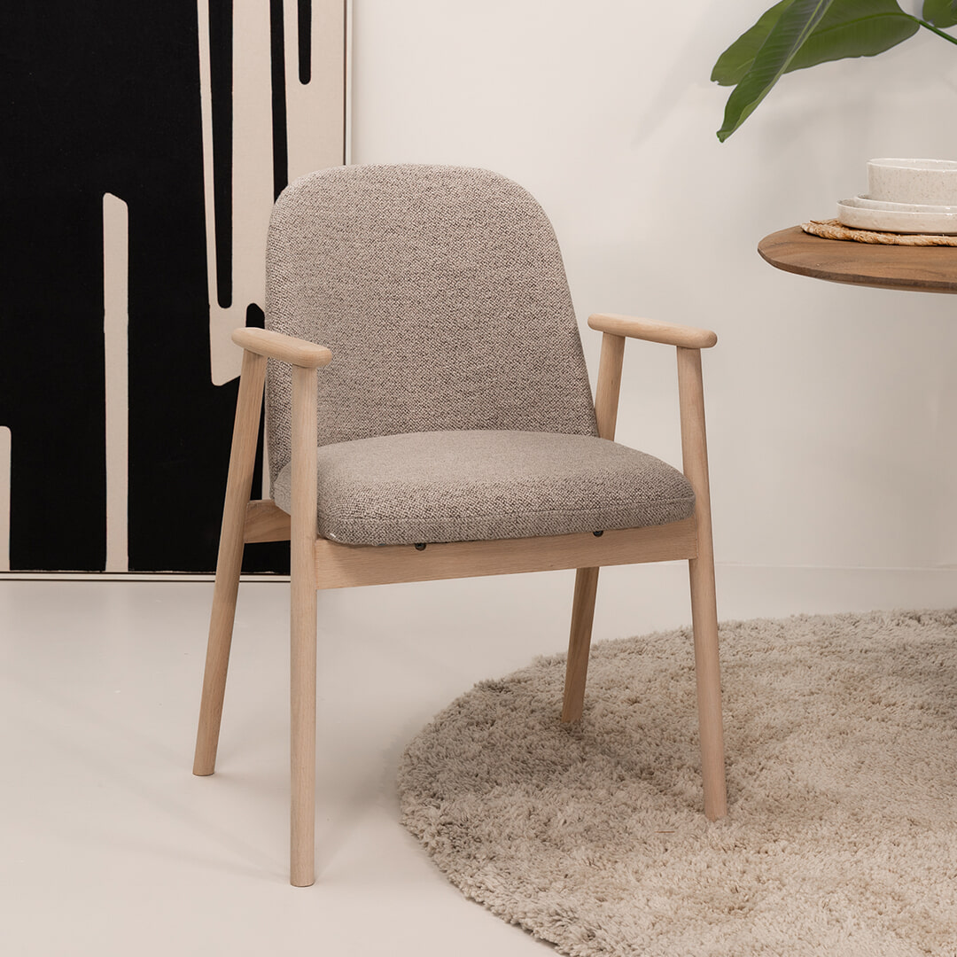 Bendt Eetkamerstoel Kenson Bouclé - Beige - Japandi