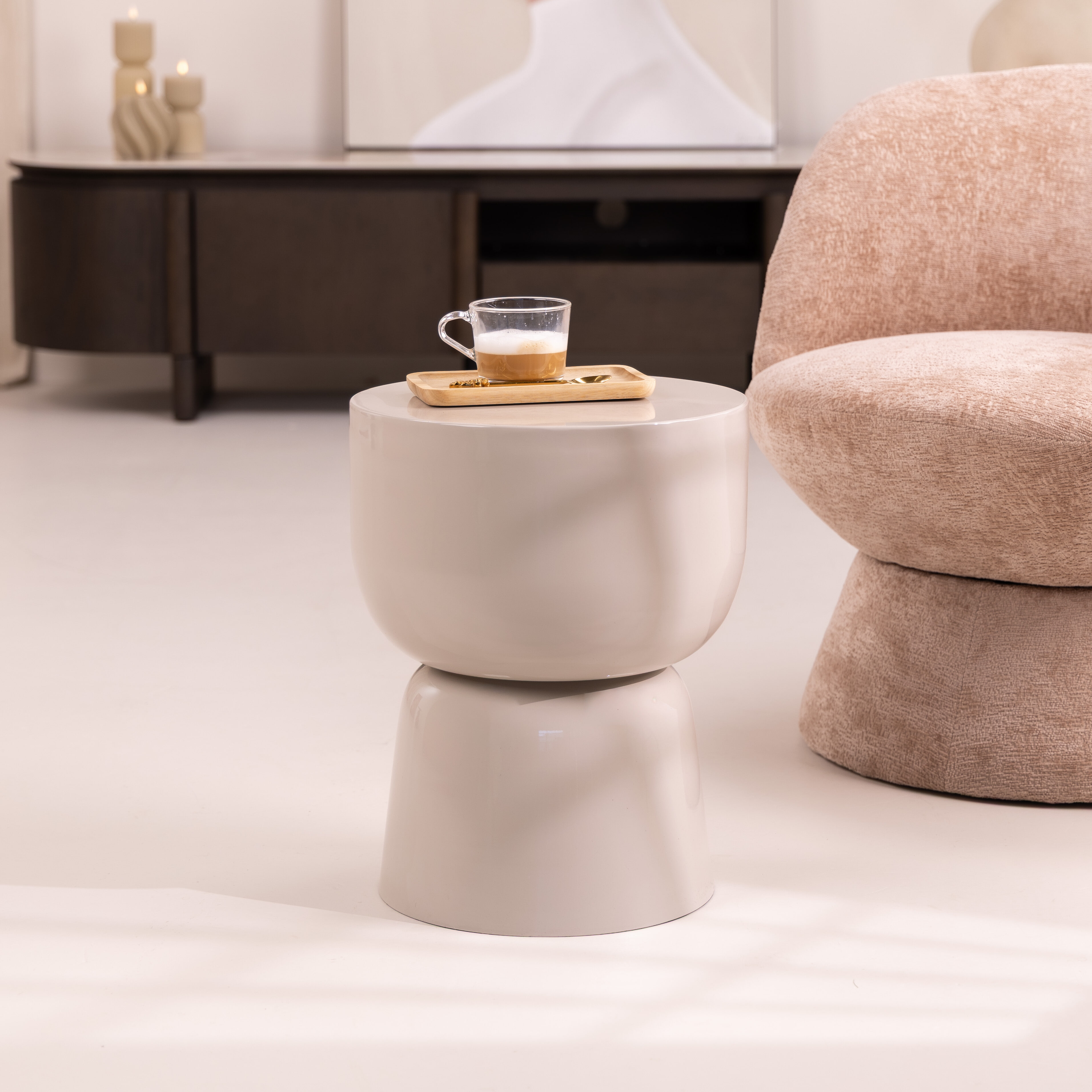 Brix Ronde Bijzettafel 'Kian' 35cm, kleur Off White