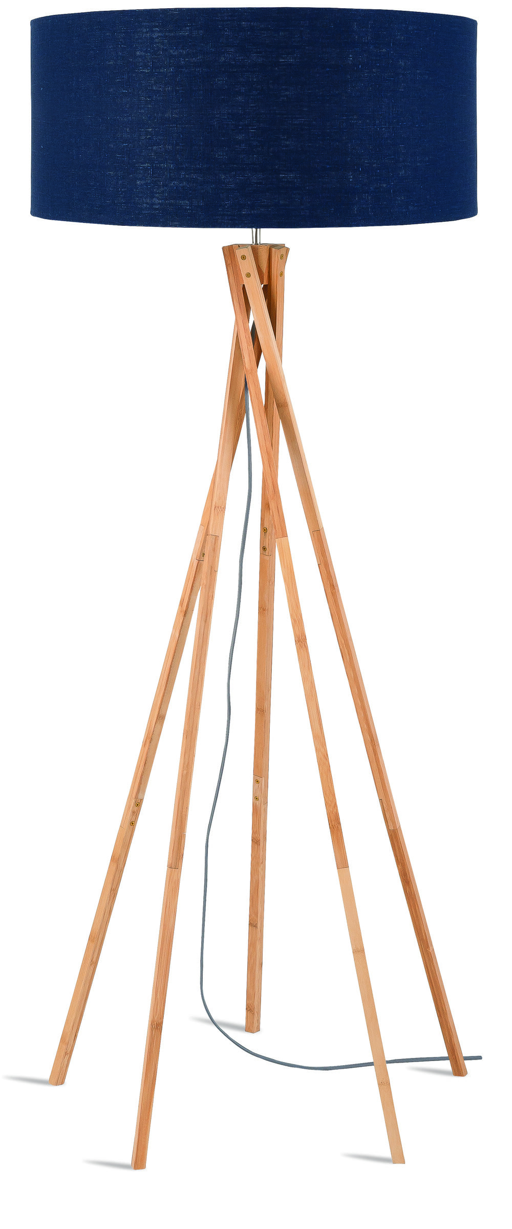 Good&Mojo Vloerlamp 'Kilimanjaro' Bamboe en Eco linnen, kleur Denimblauw