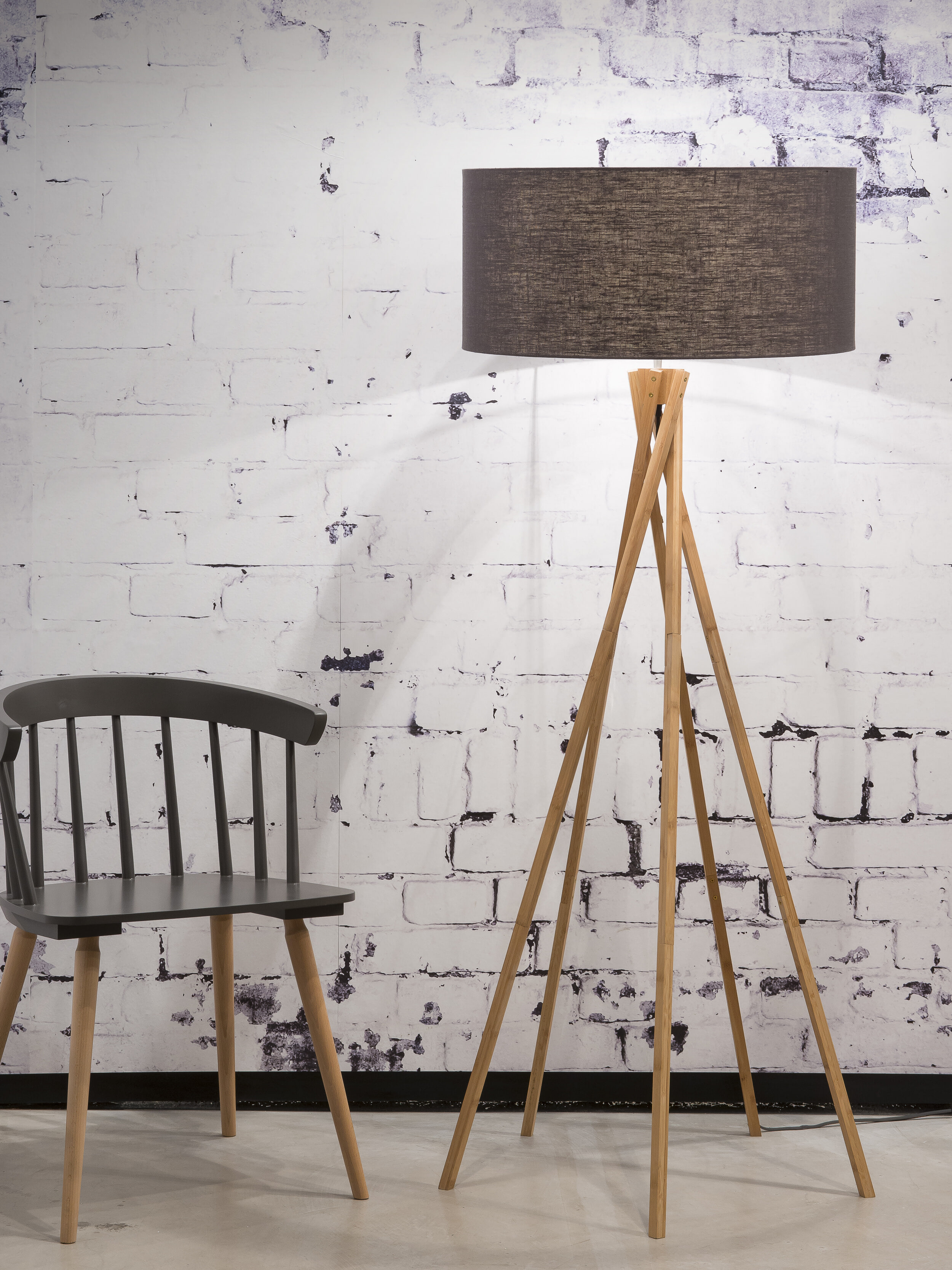 Good&Mojo Vloerlamp 'Kilimanjaro' Bamboe en Eco linnen, kleur Donkergrijs