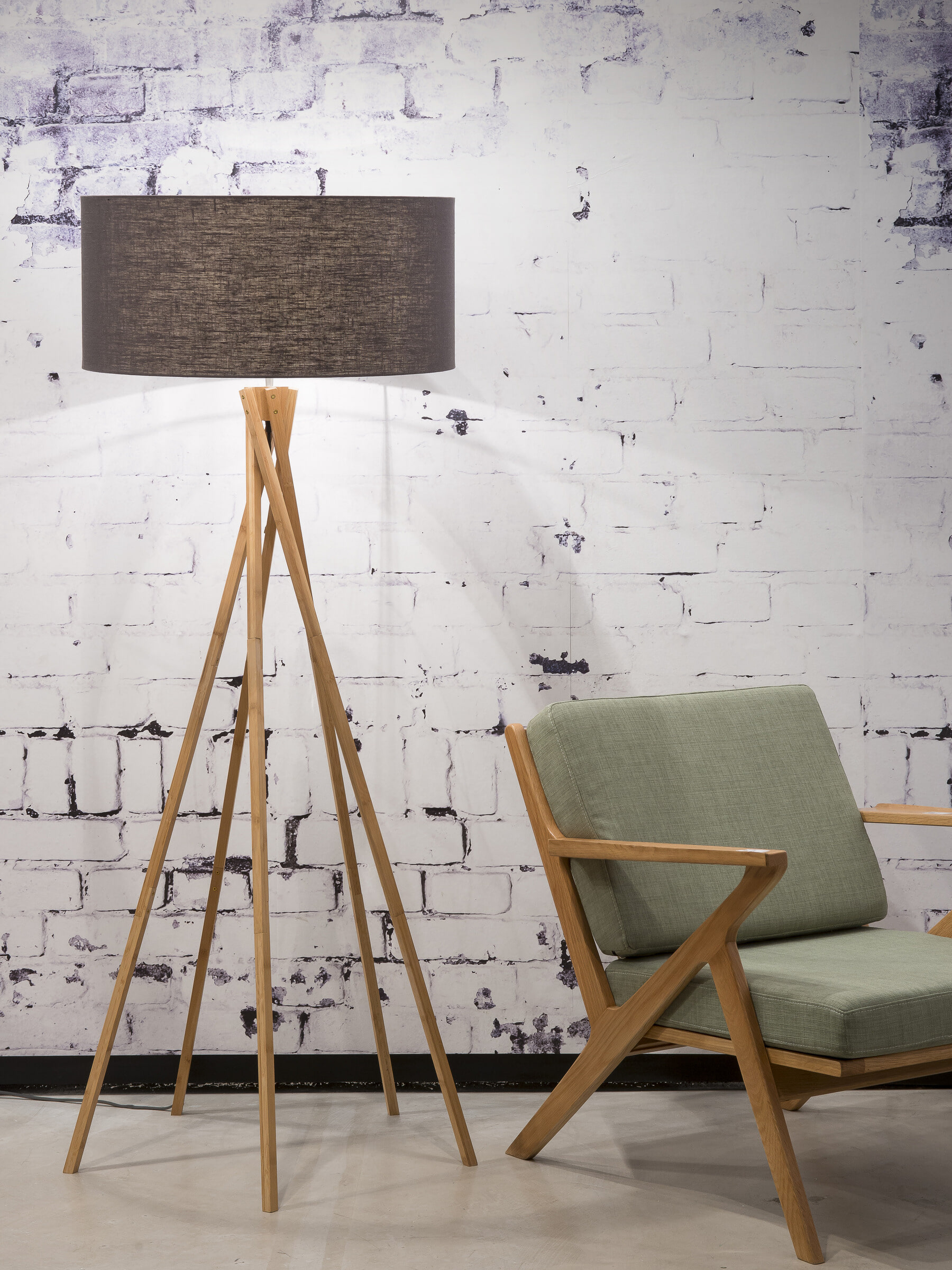 Good&Mojo Vloerlamp 'Kilimanjaro' Bamboe en Eco linnen, kleur Donkergrijs
