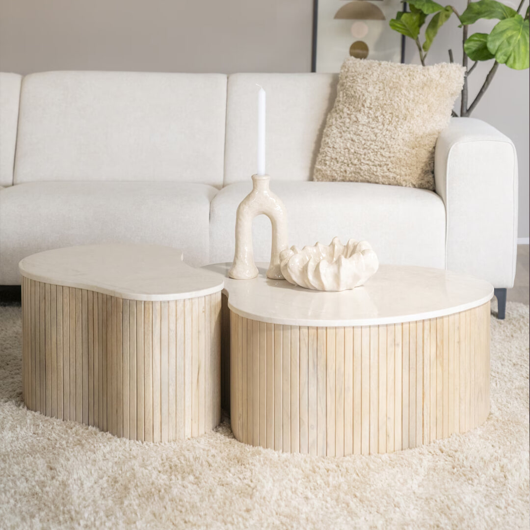 Eleonora Organische Salontafel 'Kira' Mangohout en marmer, 70 x 47cm