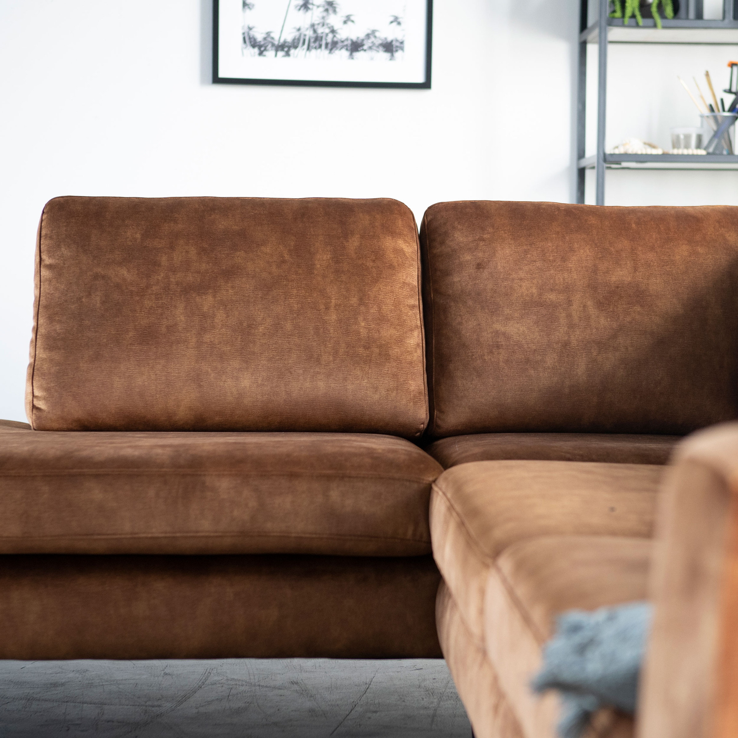 Sevn Hoekbank 'Kirsten' Links, Velvet, kleur camel