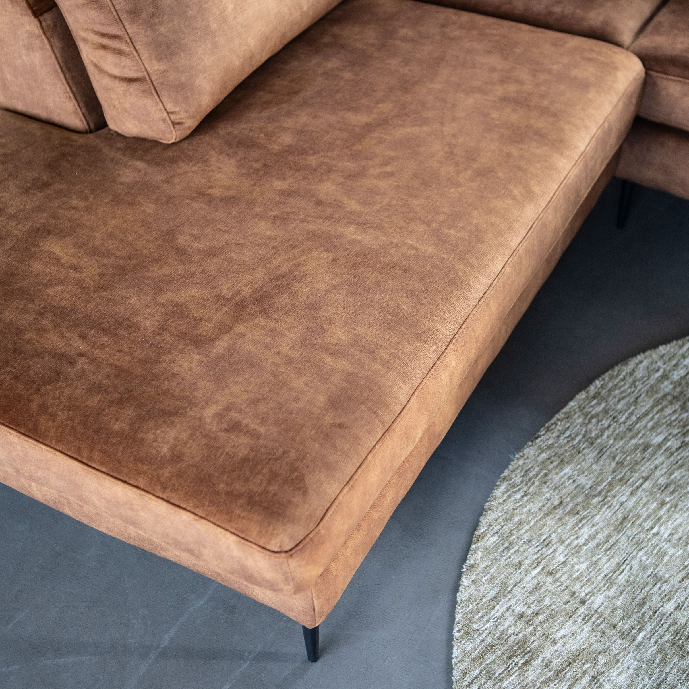 Sevn Hoekbank 'Kirsten' Links, Velvet, kleur camel