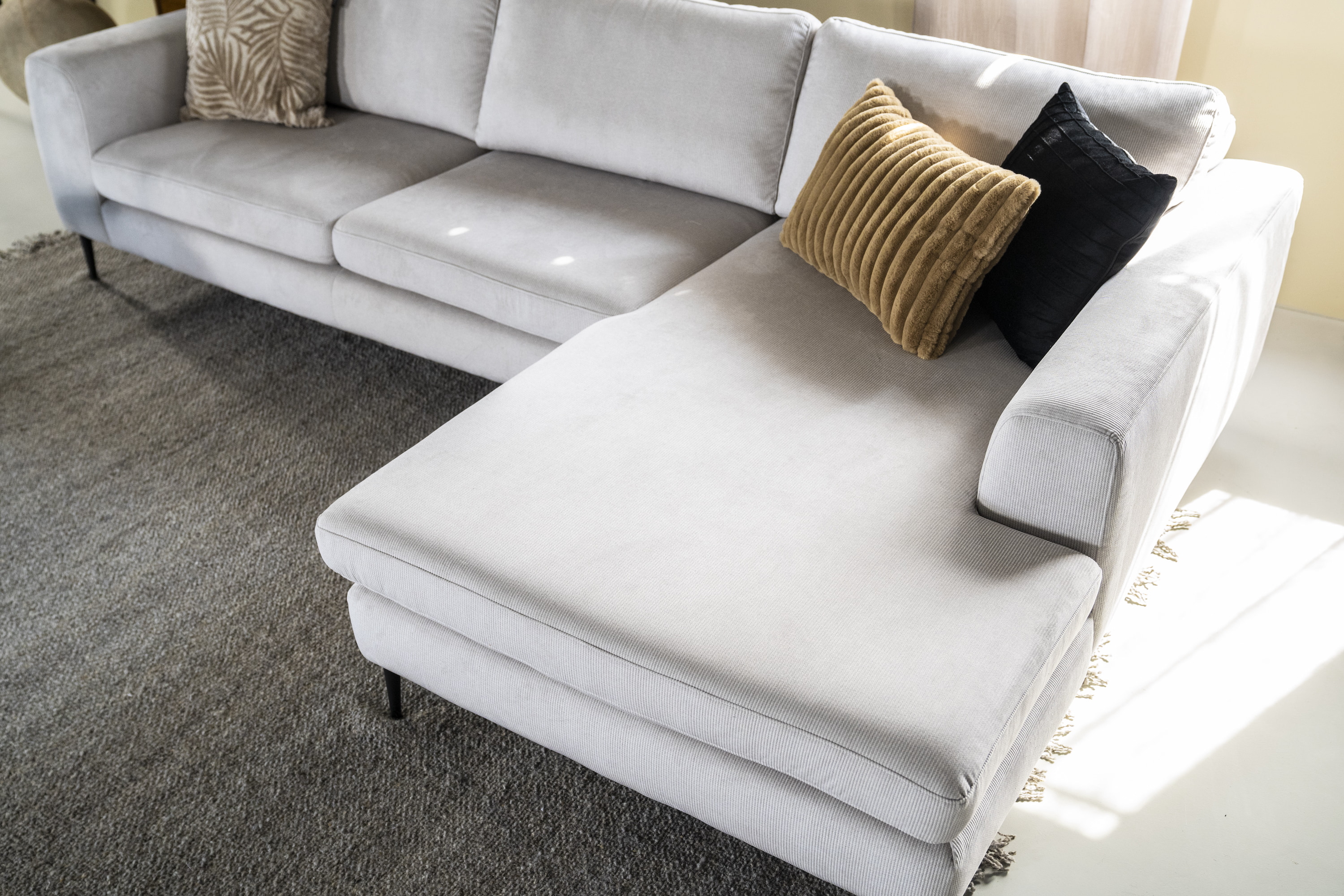 SEVN Loungebank 'Kirsten' Rechts, Rib, kleur Concrete