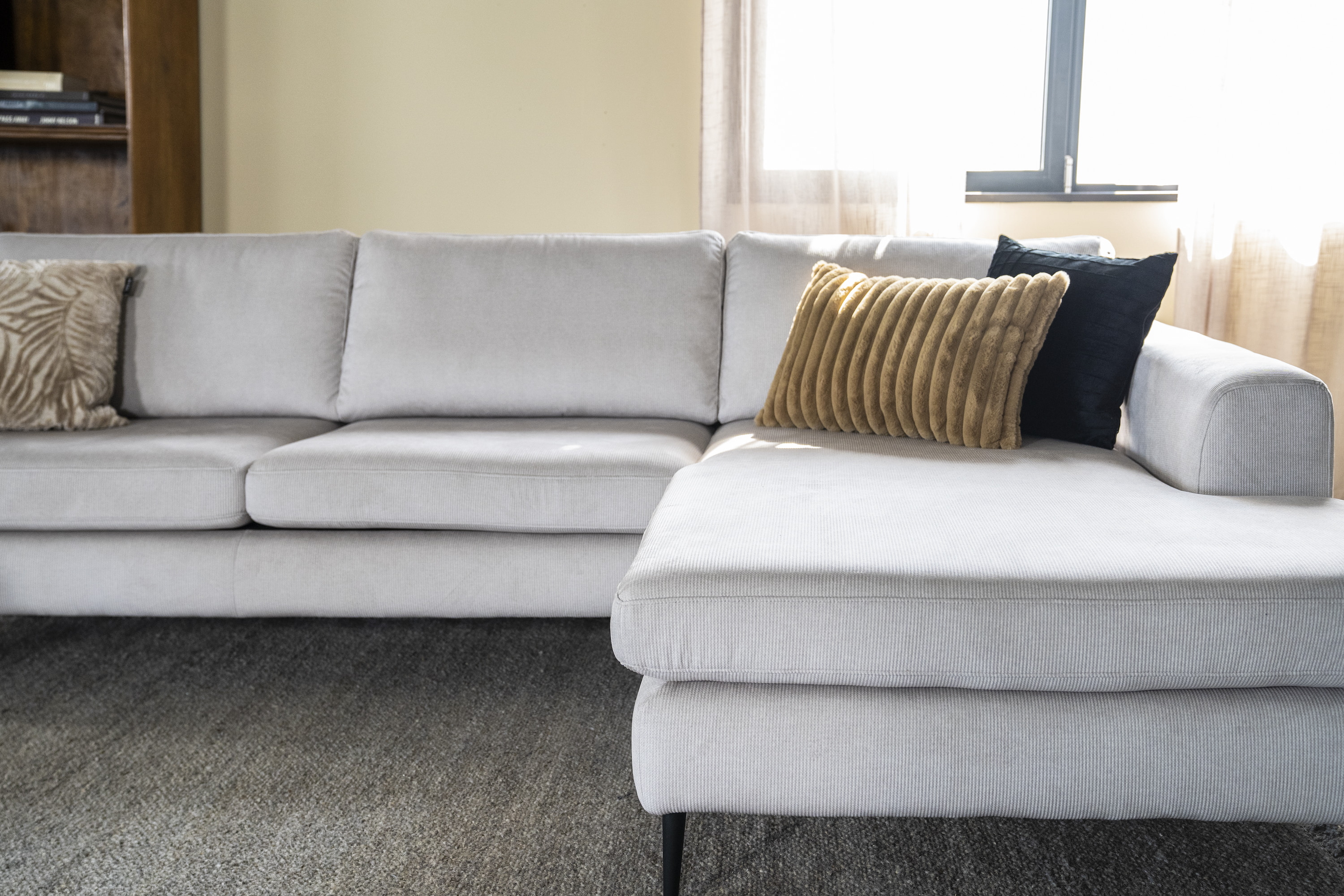 SEVN Loungebank 'Kirsten' Rechts, Rib, kleur Concrete