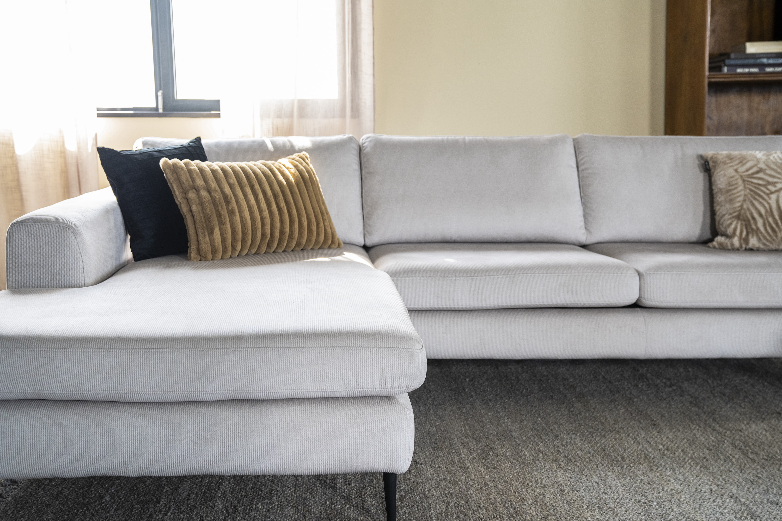 SEVN Loungebank 'Kirsten' Links, Rib, kleur Concrete