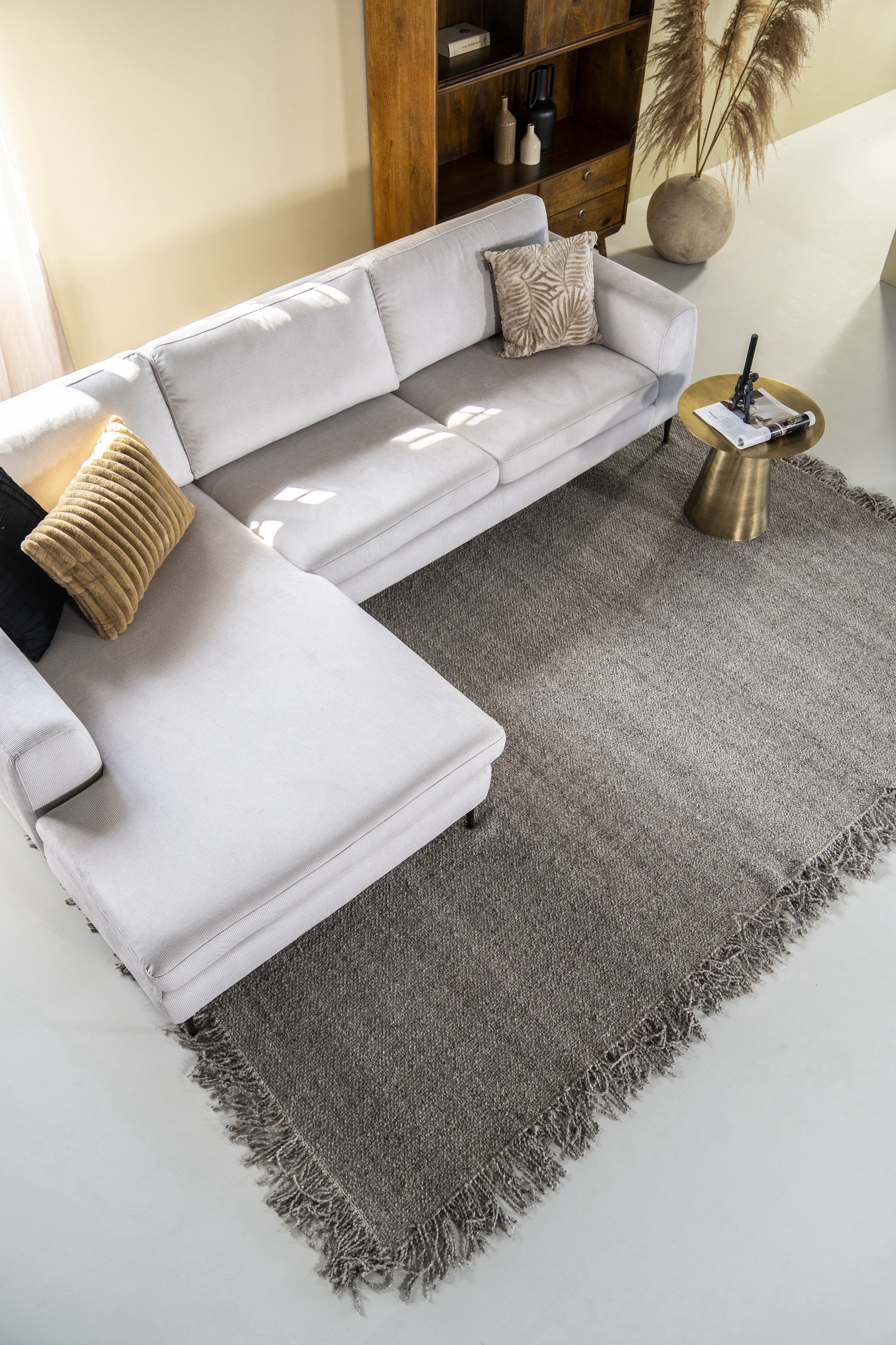 SEVN Loungebank 'Kirsten' Links, Rib, kleur Concrete