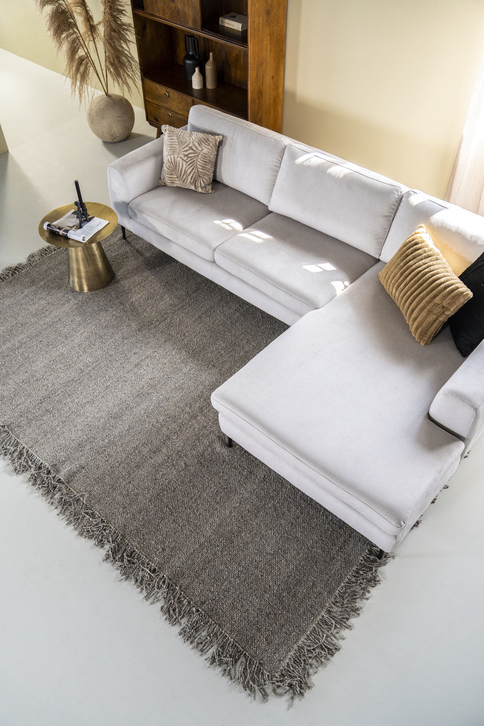 SEVN Loungebank 'Kirsten' Rechts, Rib, kleur Concrete