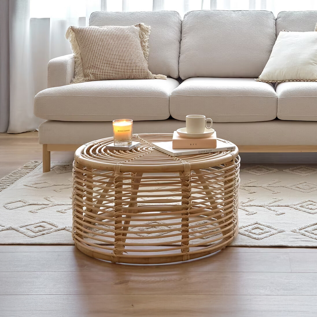 Kave Home Ronde Salontafel Kohana Rotan, 66cm - Bruin
