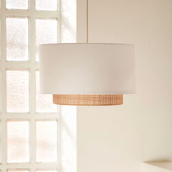 Kave Home Hanglamp 'Erna' Bamboe en stof, Ø40cm