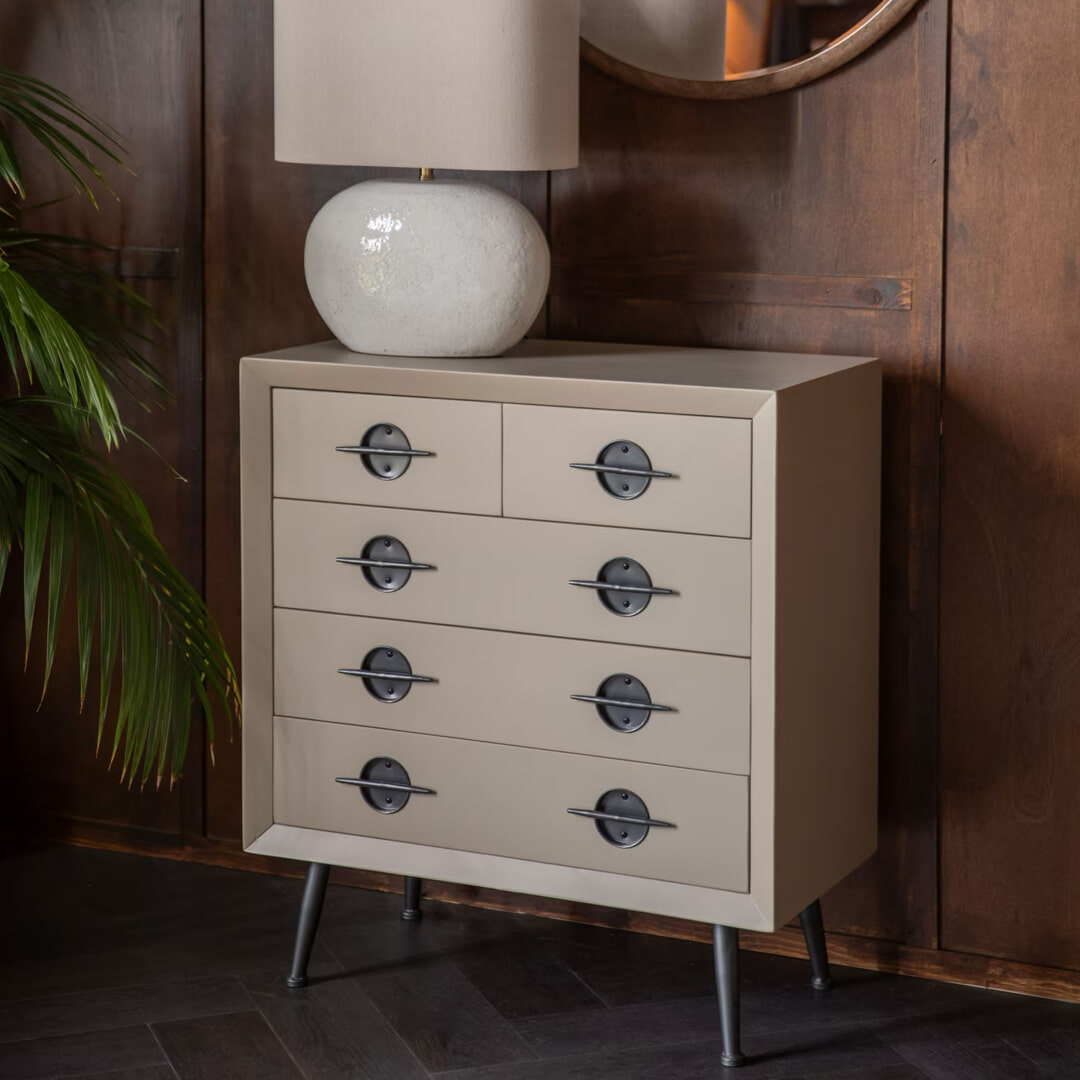 Dutchbone Ladekast Edson Rubberhout, Met 5 laden - Beige