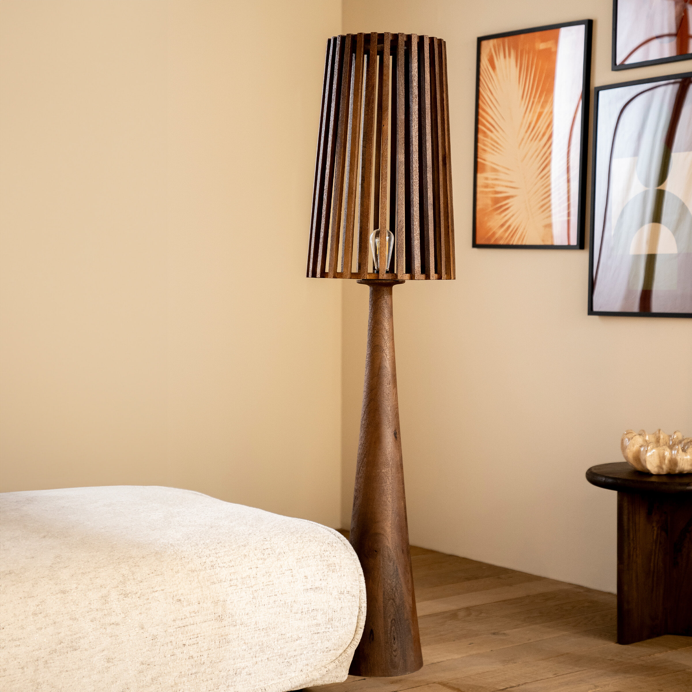 By-Boo Vloerlamp Guard Mangohout, 162cm hoog - Bruin - Japandi