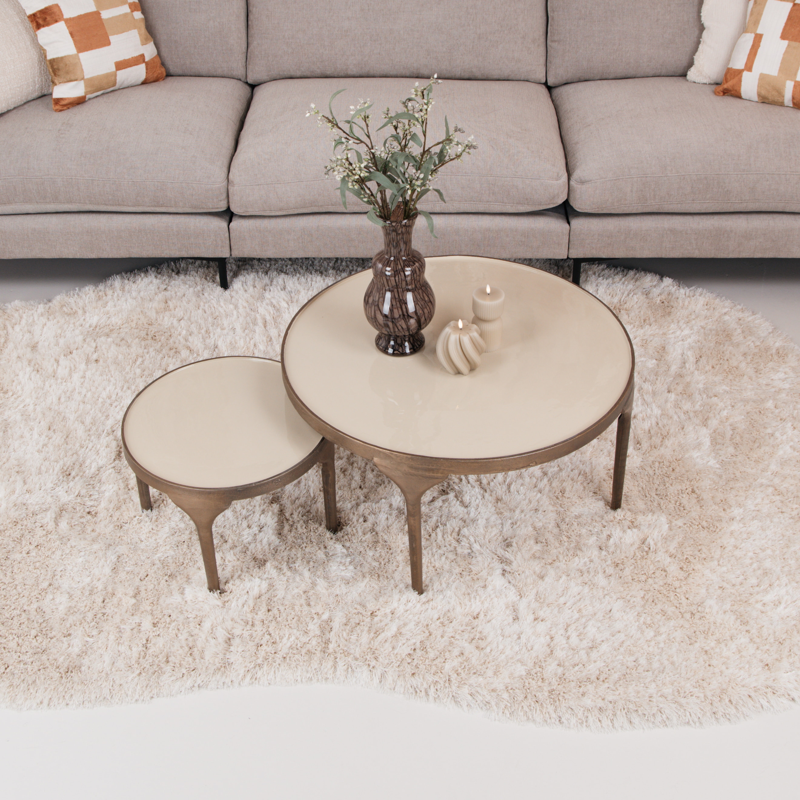 Light & Living Salontafel 'Lapaz' Set van 2 stuks, kleur Antiek Brons/Taupe