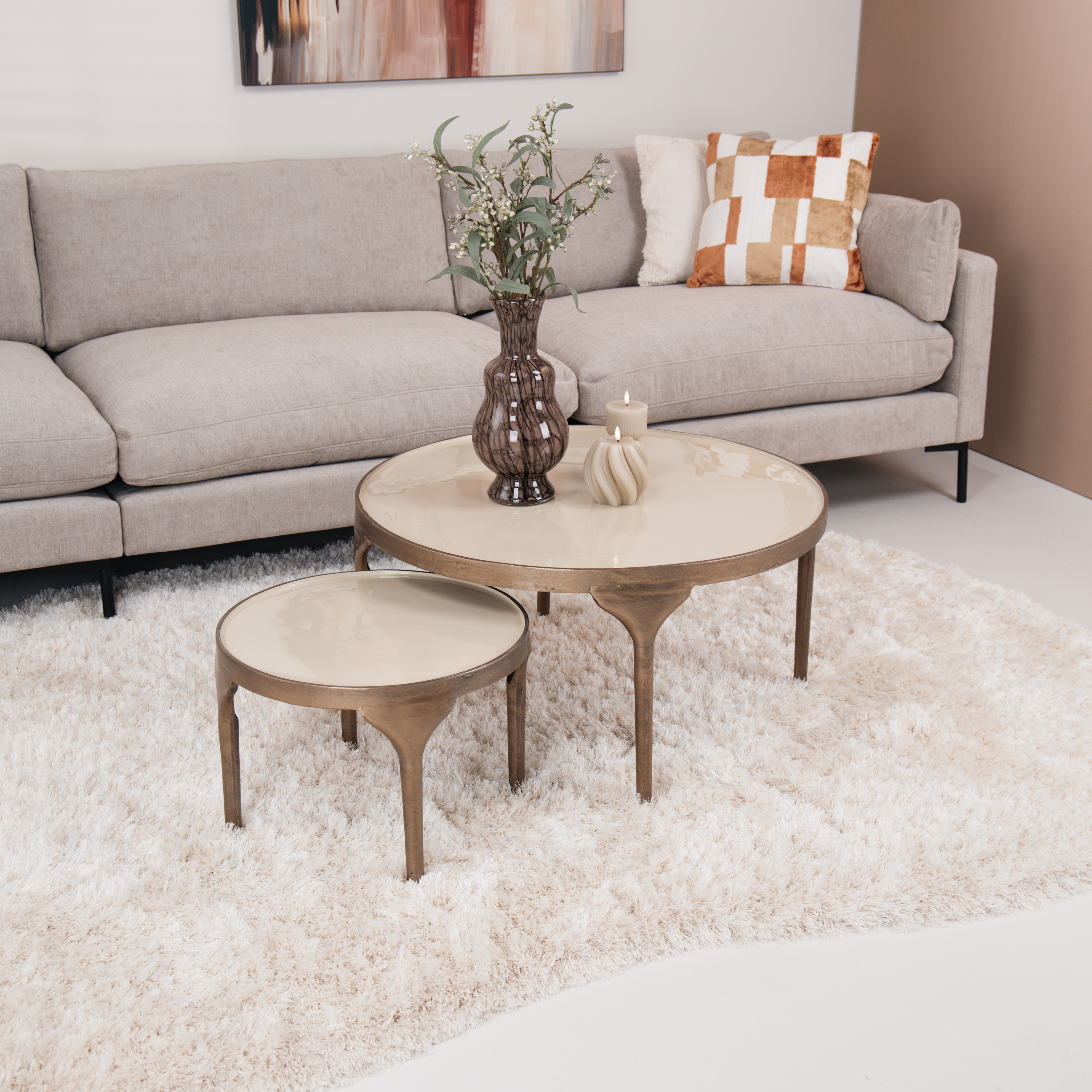 Light & Living Salontafel 'Lapaz' Set van 2 stuks, kleur Antiek Brons/Taupe